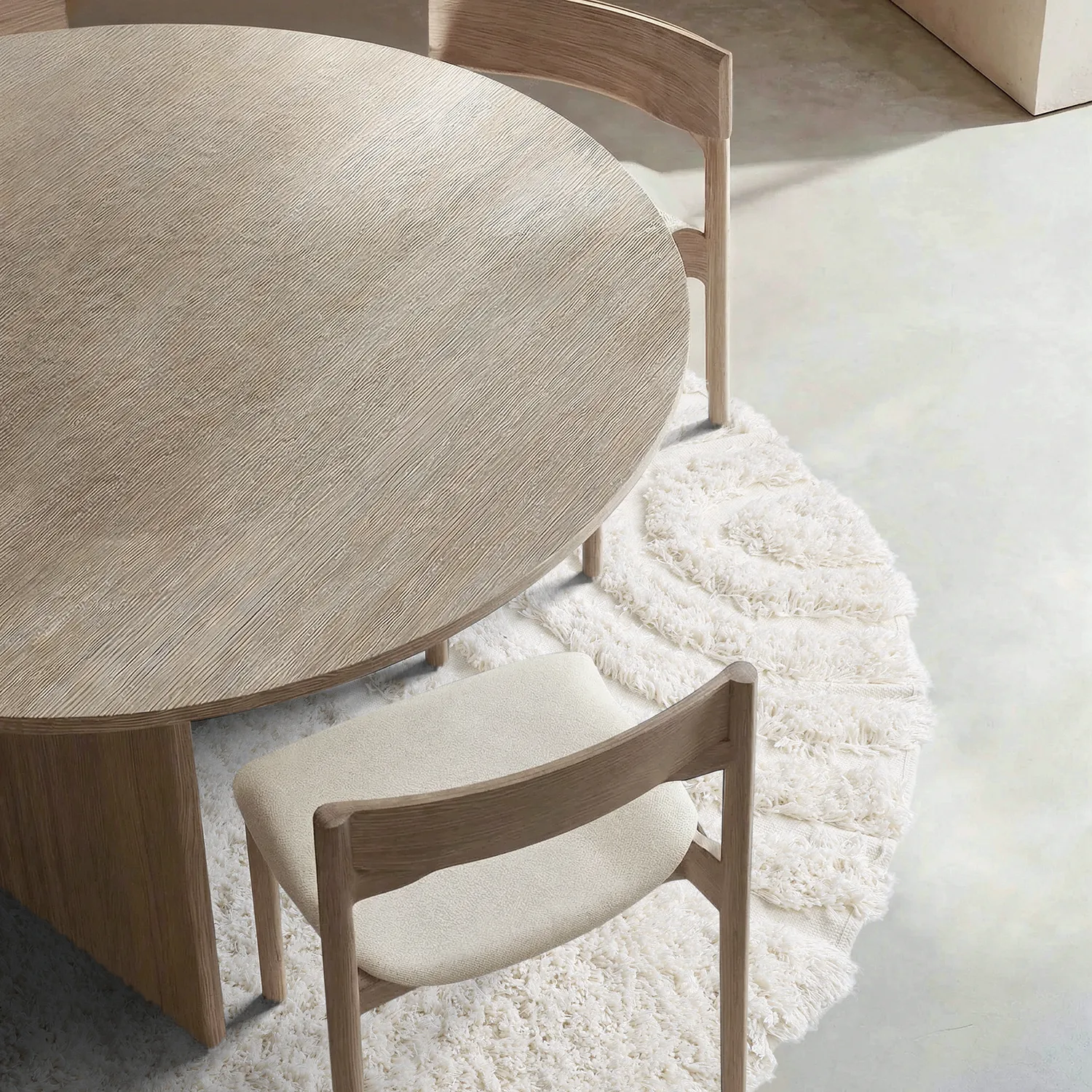 Round rug - Lindos Natural Cotton Shaggy (white)