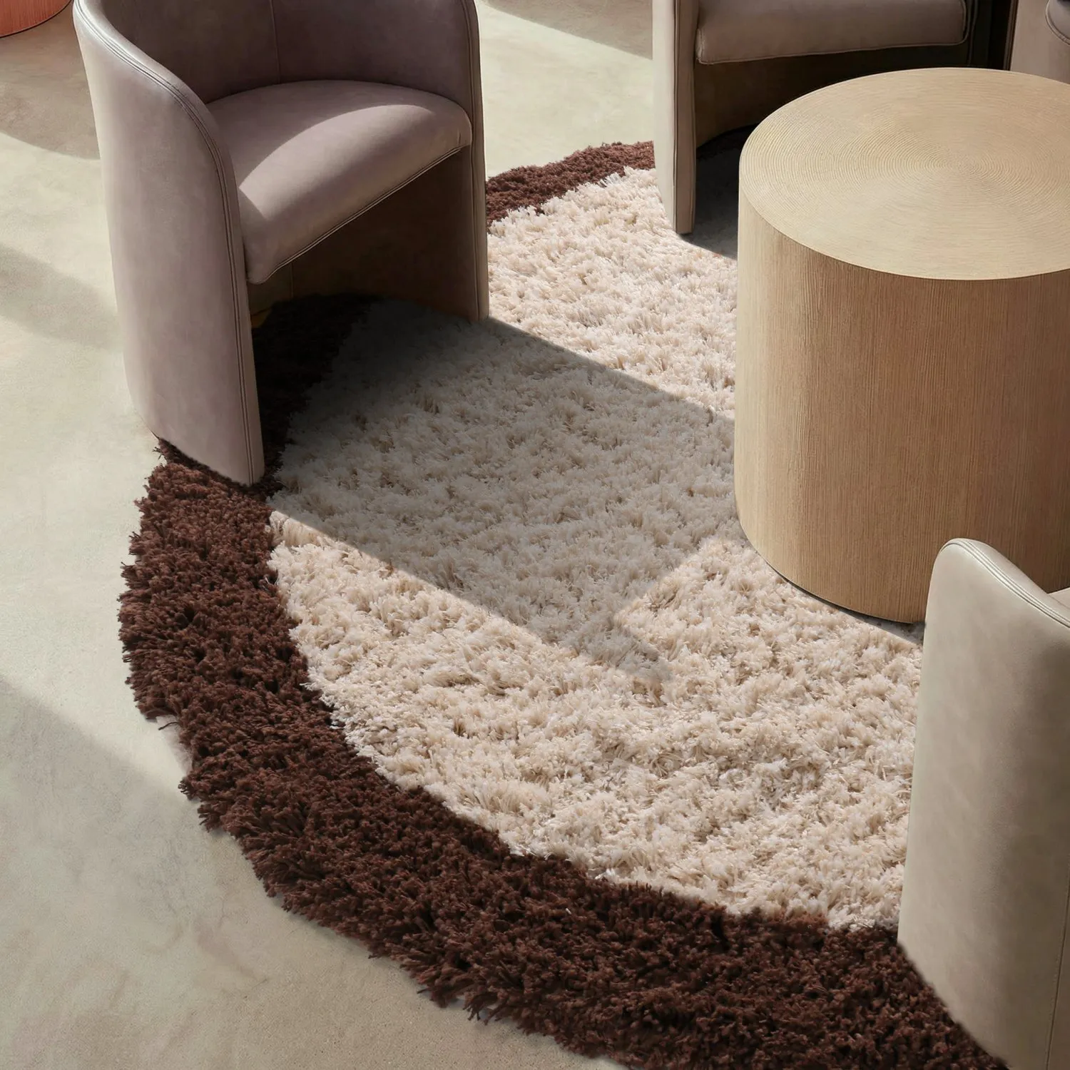 Round rug - Sagres Natural Cotton Shaggy (off-white/brown)