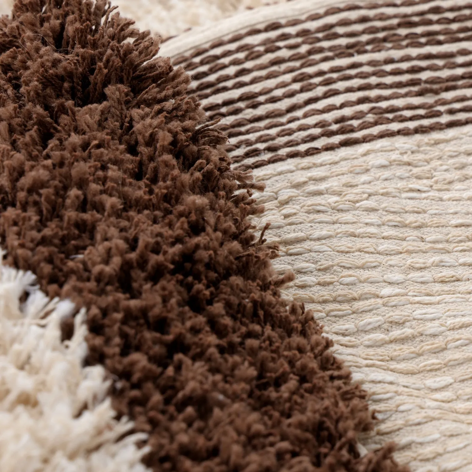 Round rug - Sagres Natural Cotton Shaggy (off-white/brown)