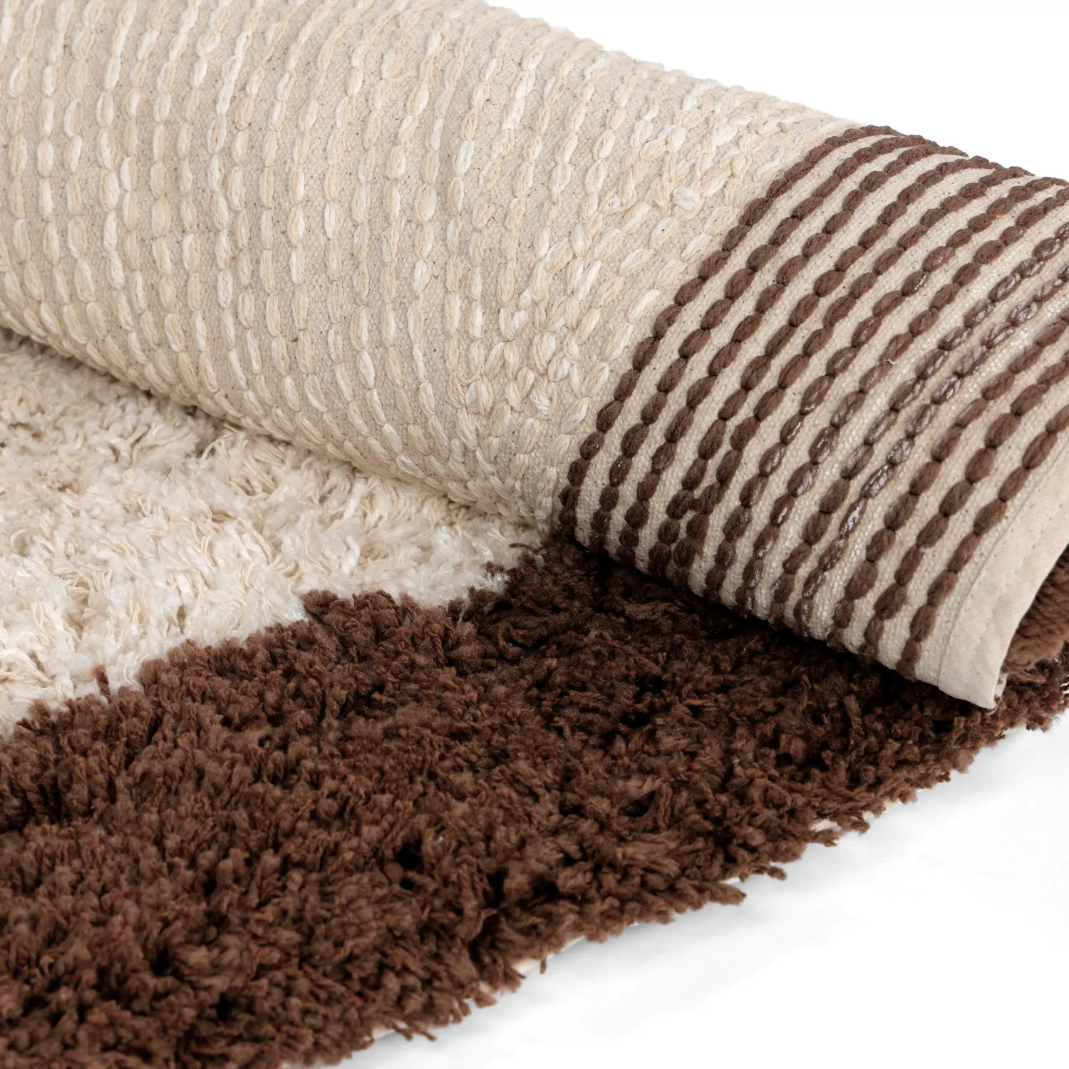 Round rug - Sagres Natural Cotton Shaggy (off-white/brown)