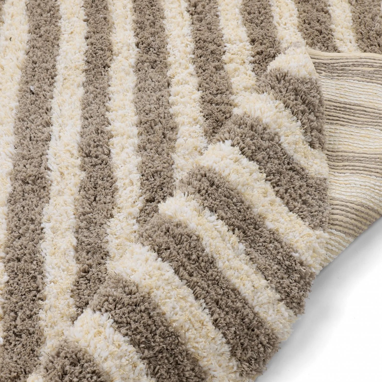 Round rug - Thira Stripe Cotton Shaggy (cream/taupe)