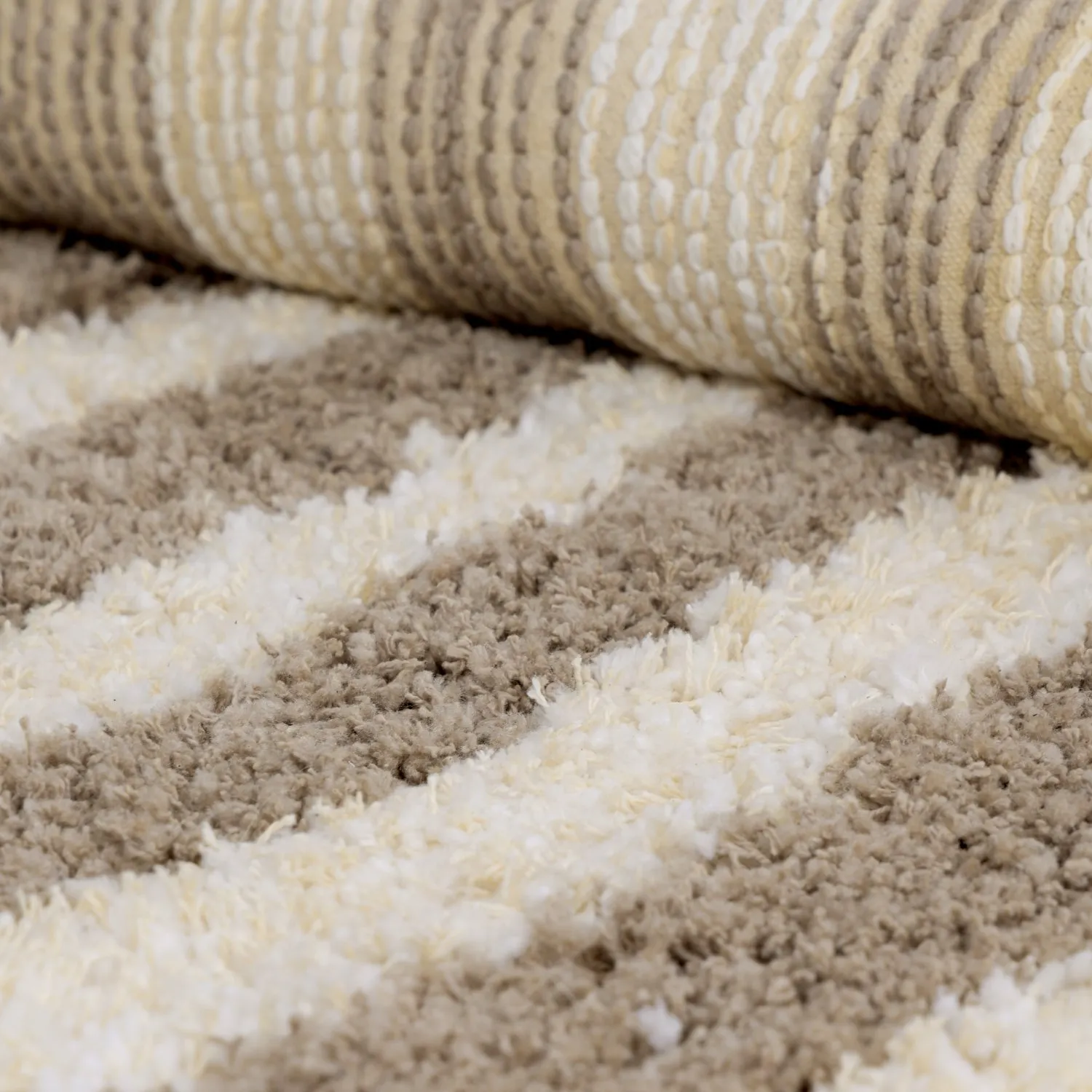 Round rug - Thira Stripe Cotton Shaggy (cream/taupe)