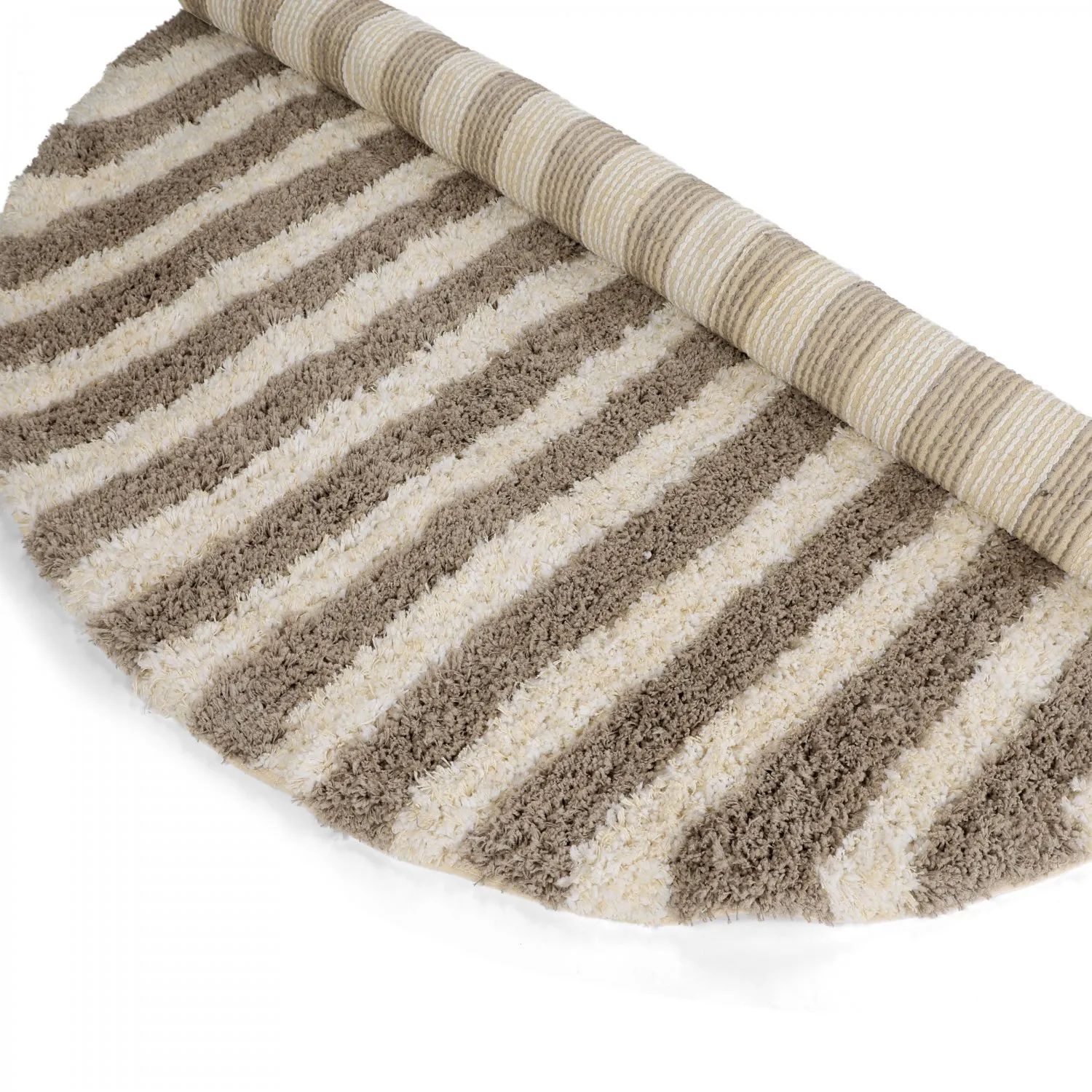 Round rug - Thira Stripe Cotton Shaggy (cream/taupe)