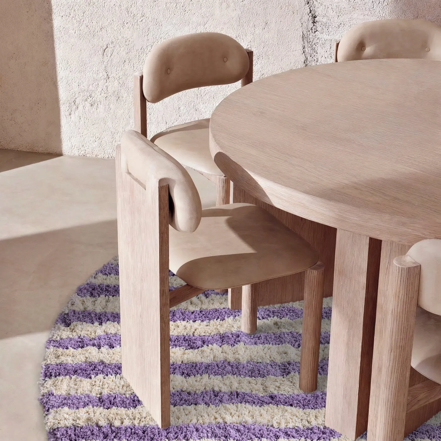 Round rug - Thira Stripe Cotton Shaggy (cream/light purple)