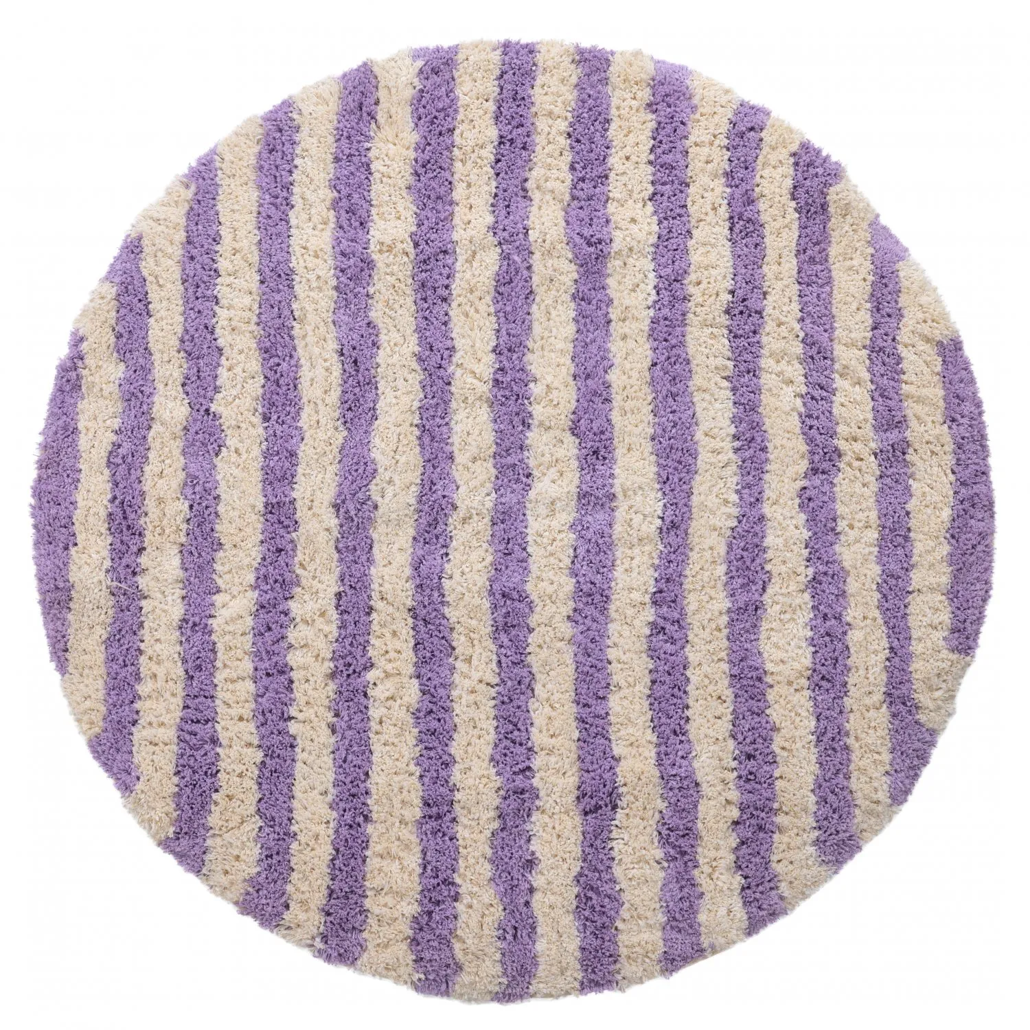 Round rug - Thira Stripe Cotton Shaggy (cream/light purple)