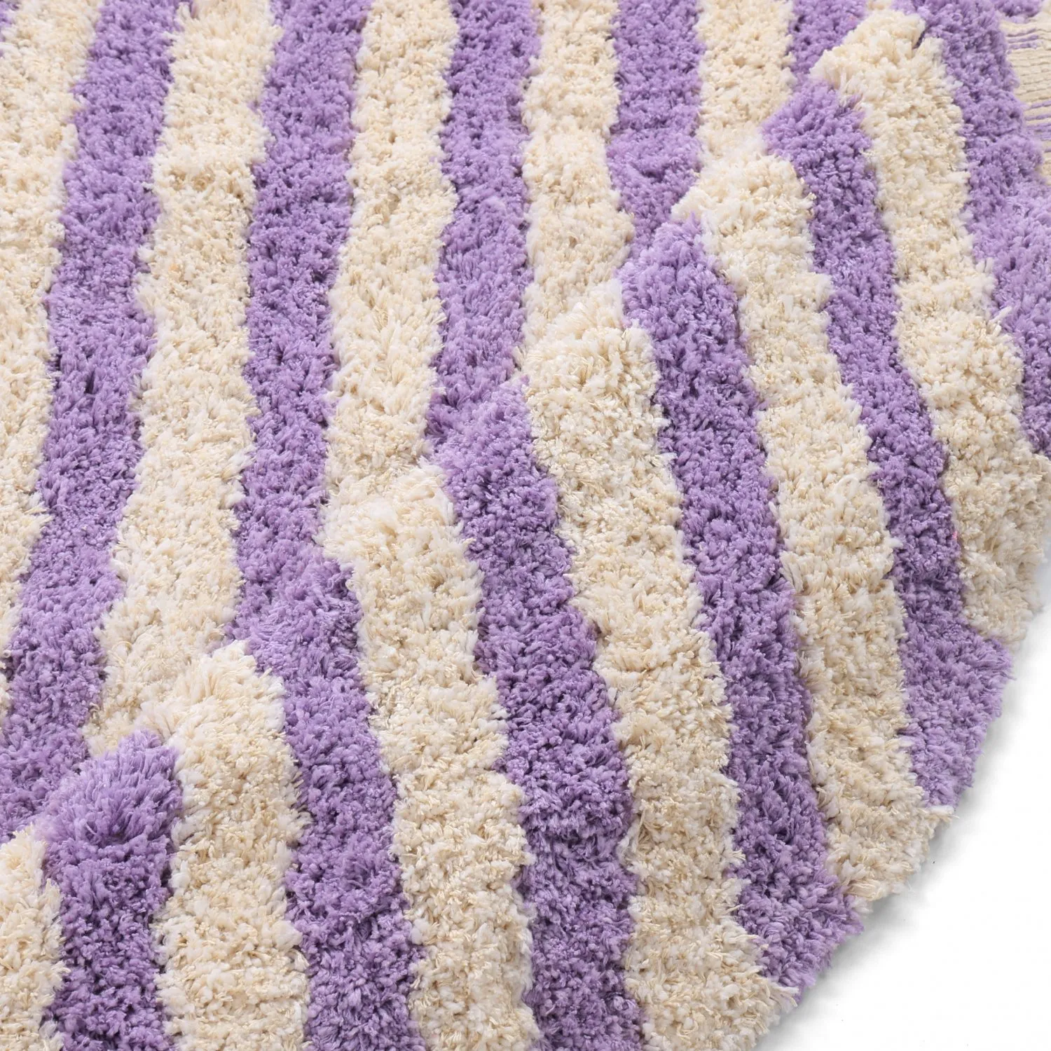 Round rug - Thira Stripe Cotton Shaggy (cream/light purple)