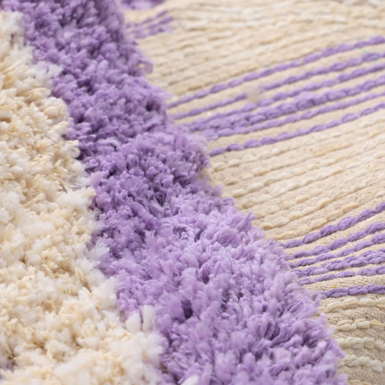 Round rug - Thira Stripe Cotton Shaggy (cream/light purple)