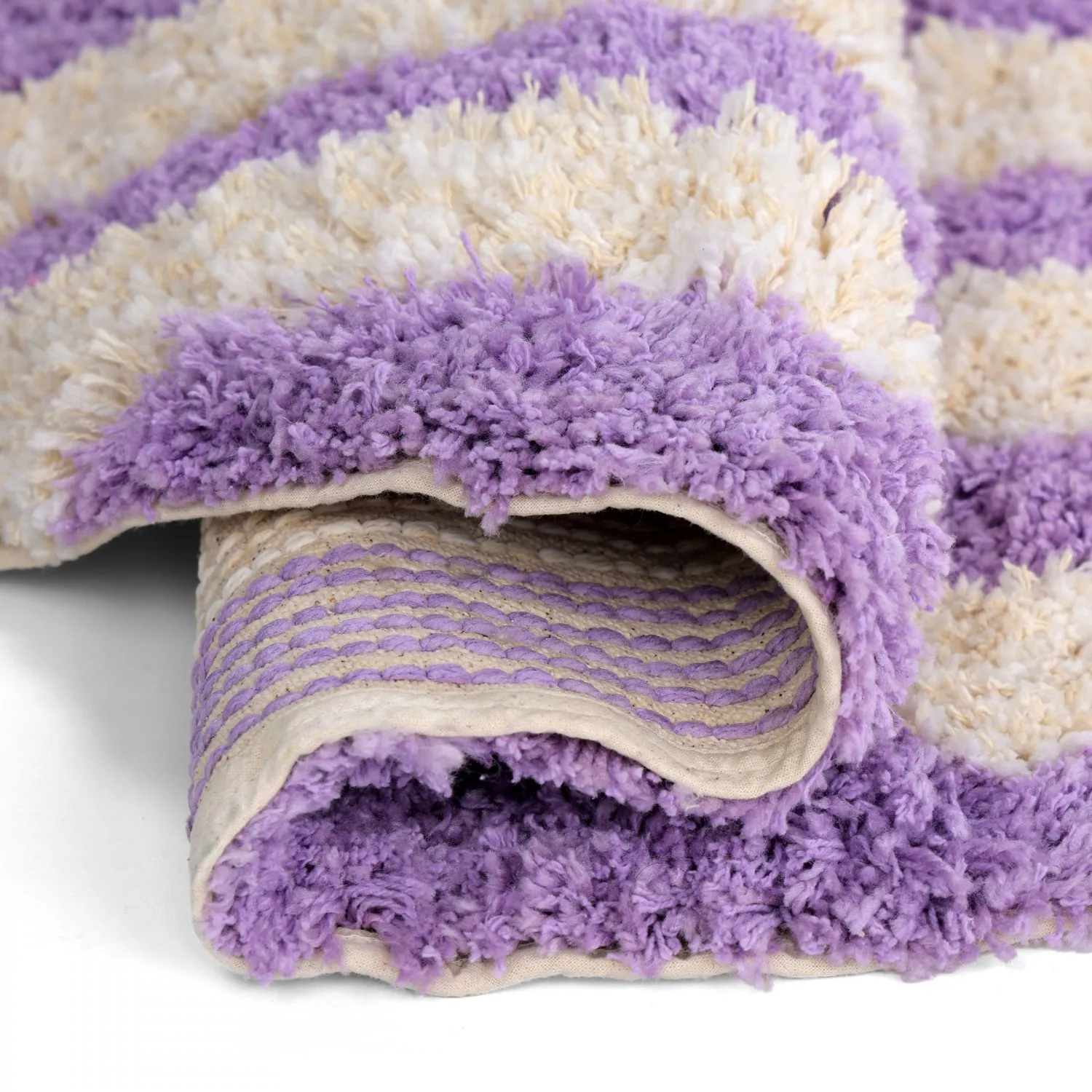 Round rug - Thira Stripe Cotton Shaggy (cream/light purple)