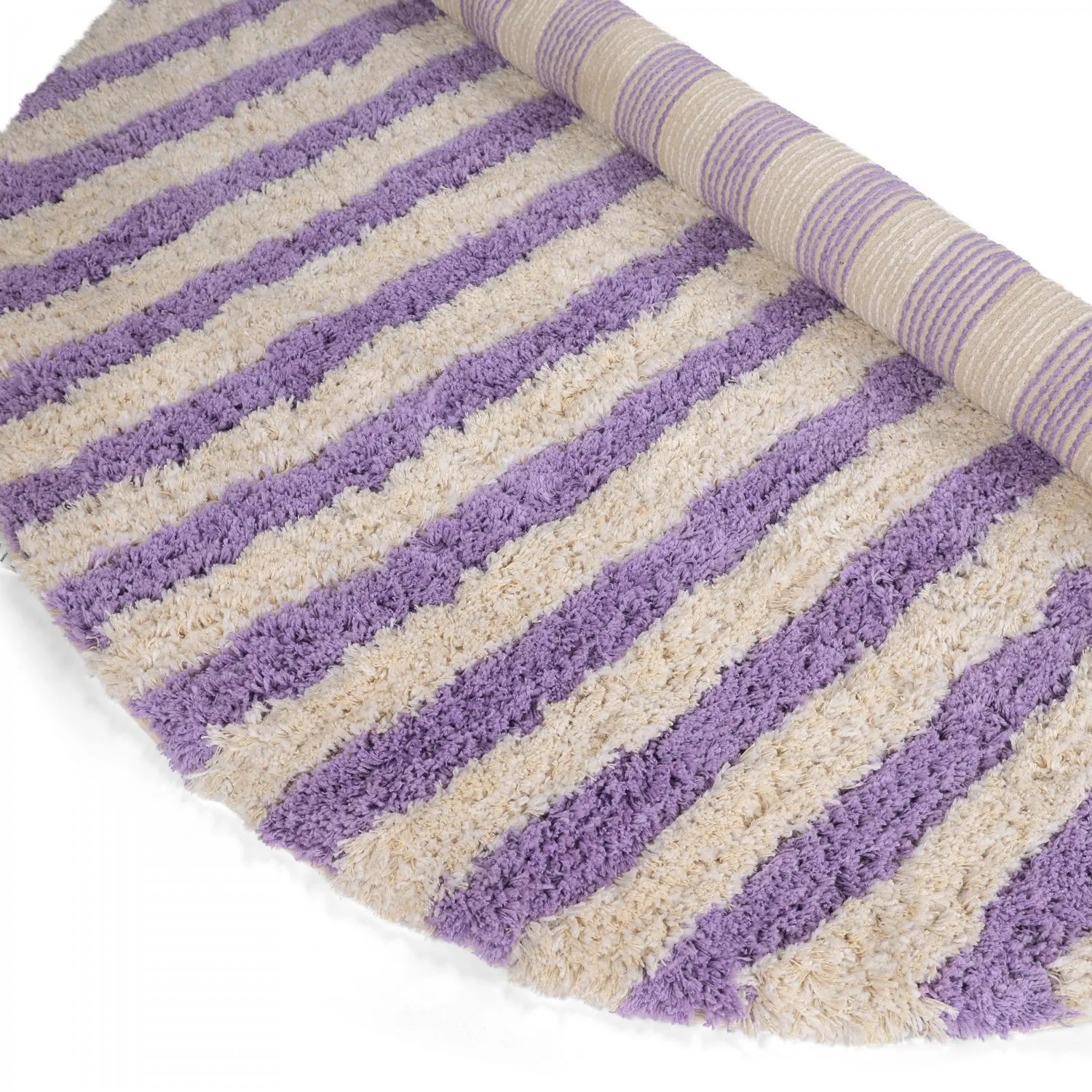 Round rug - Thira Stripe Cotton Shaggy (cream/light purple)