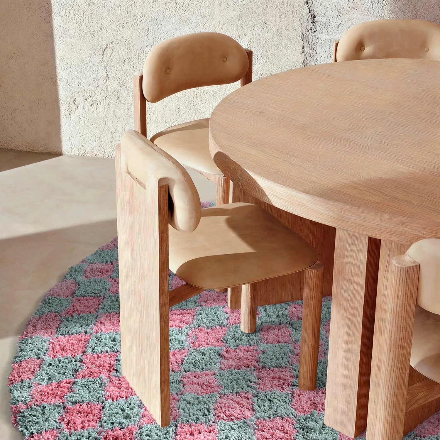 Round rug - Methoni Check Cotton Shaggy (light blue/light pink)