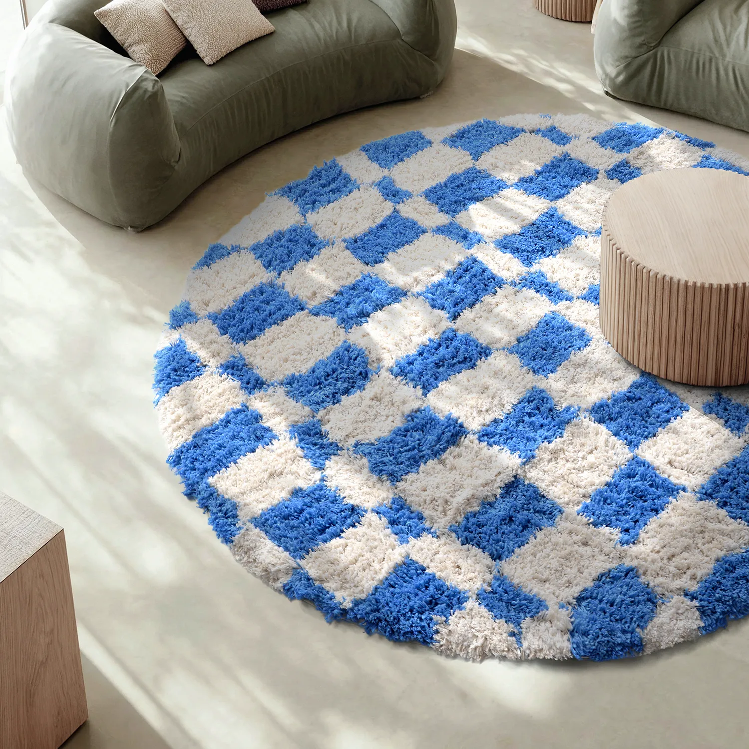 Round rug - Atrani Natural Cotton Shaggy (blue)
