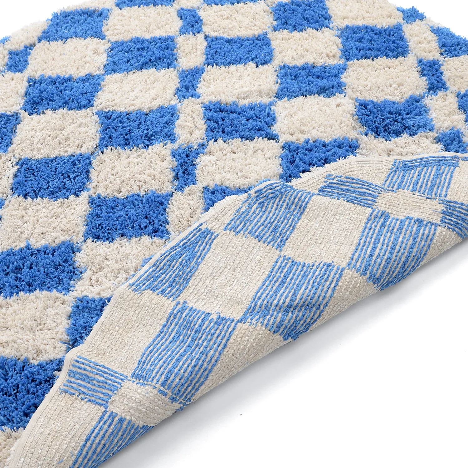 Round rug - Atrani Natural Cotton Shaggy (blue)