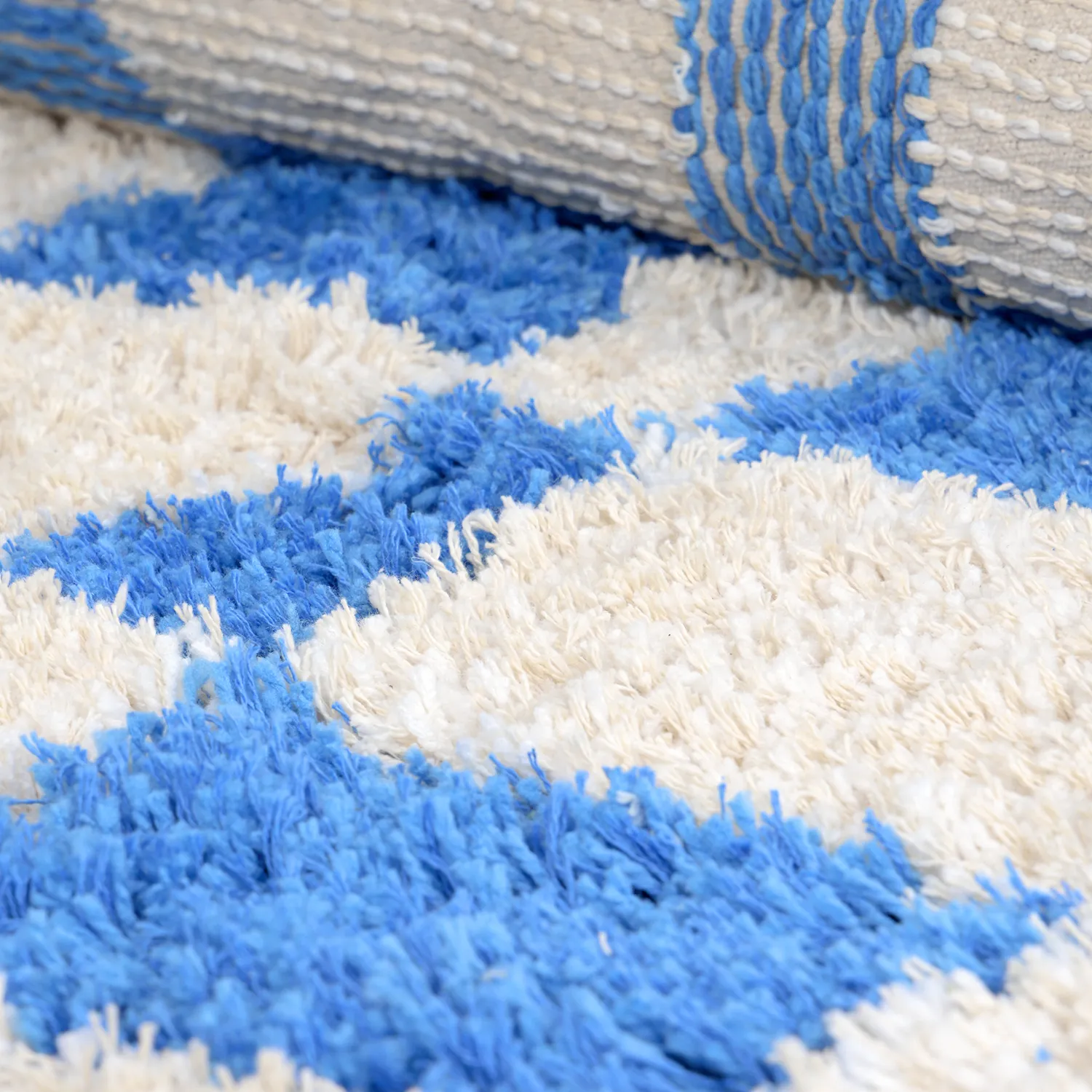 Round rug - Atrani Natural Cotton Shaggy (blue)