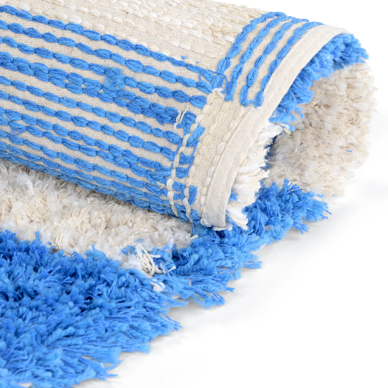 Round rug - Atrani Natural Cotton Shaggy (blue)