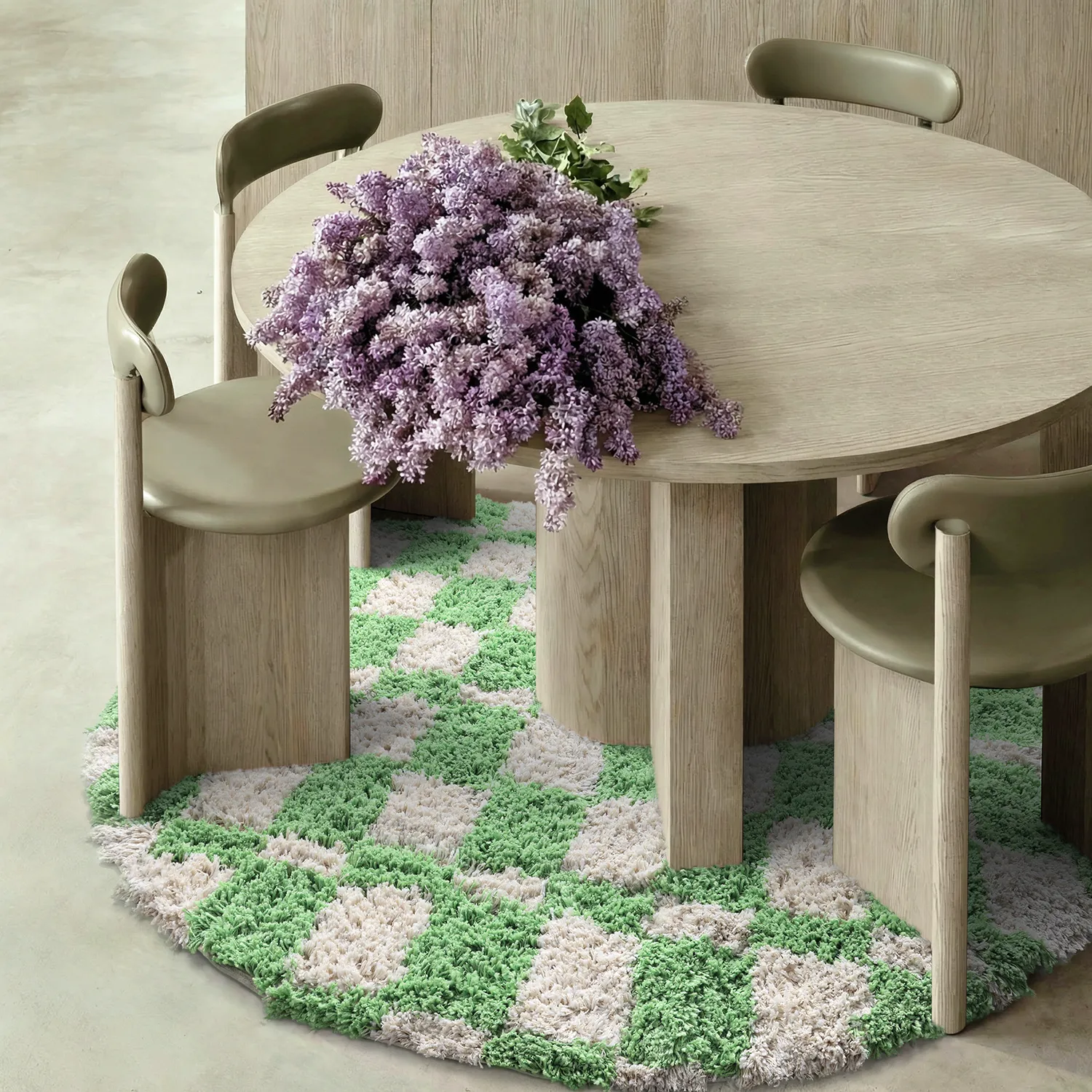 Round rug - Atrani Natural Cotton Shaggy (green)