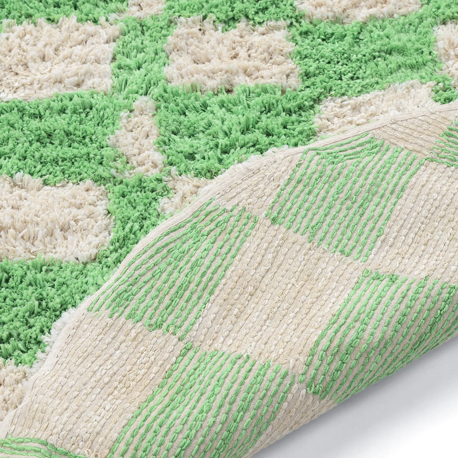 Round rug - Atrani Natural Cotton Shaggy (green)