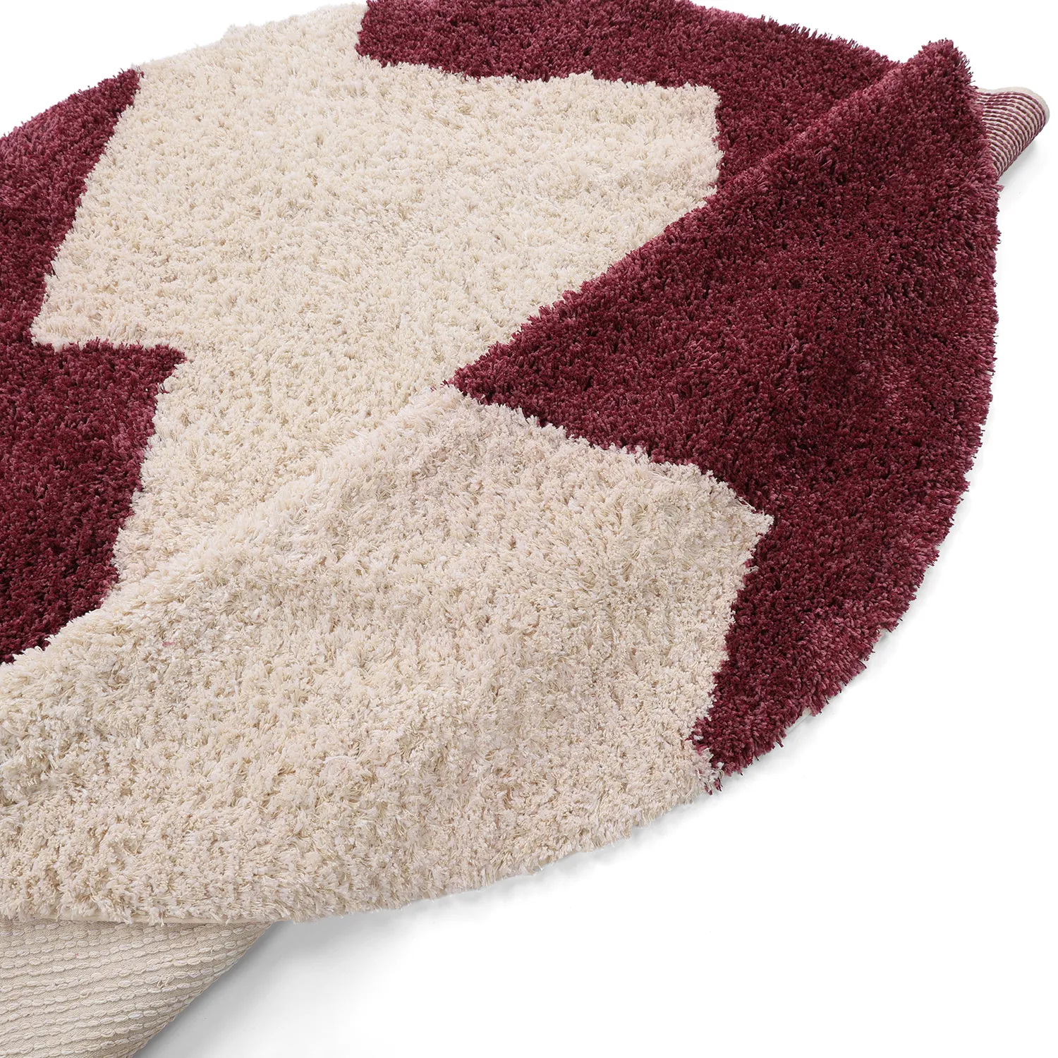 Round rug - Begur Natural Cotton Shaggy (off-white/burgundy)