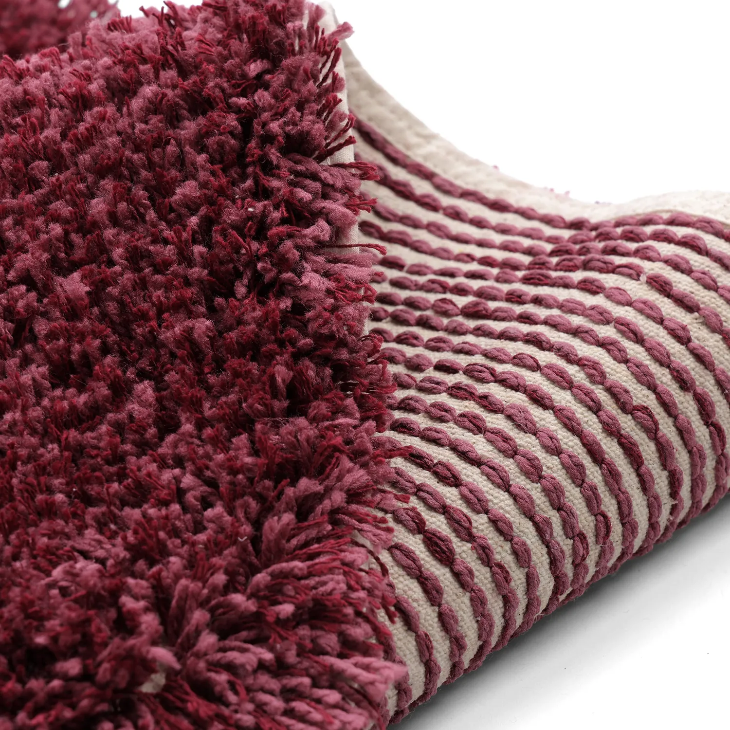 Round rug - Begur Natural Cotton Shaggy (off-white/burgundy)