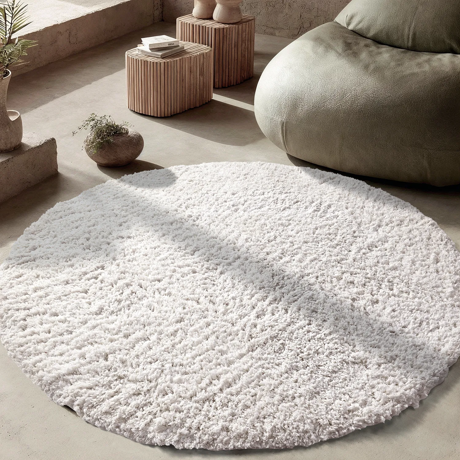 Round rug - Combarro Solid Cotton Shaggy (cream)