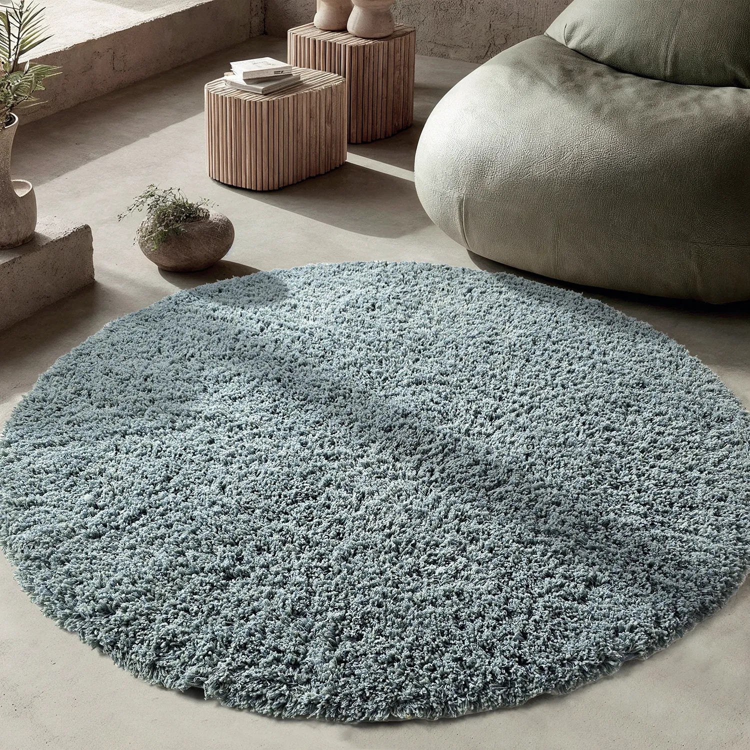 Round rug - Combarro Solid Cotton Shaggy (light blue)