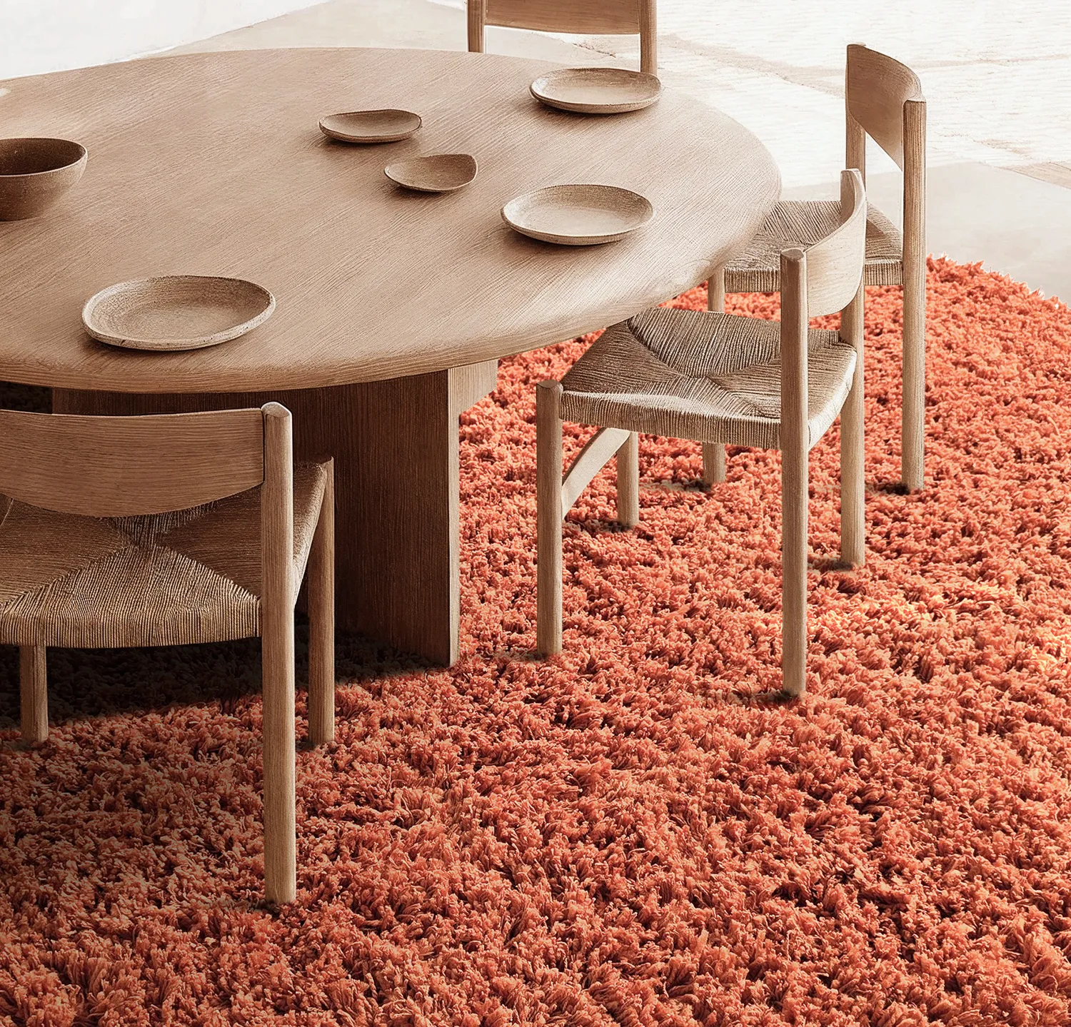 Round rug - Combarro Solid Cotton Shaggy (light orange)