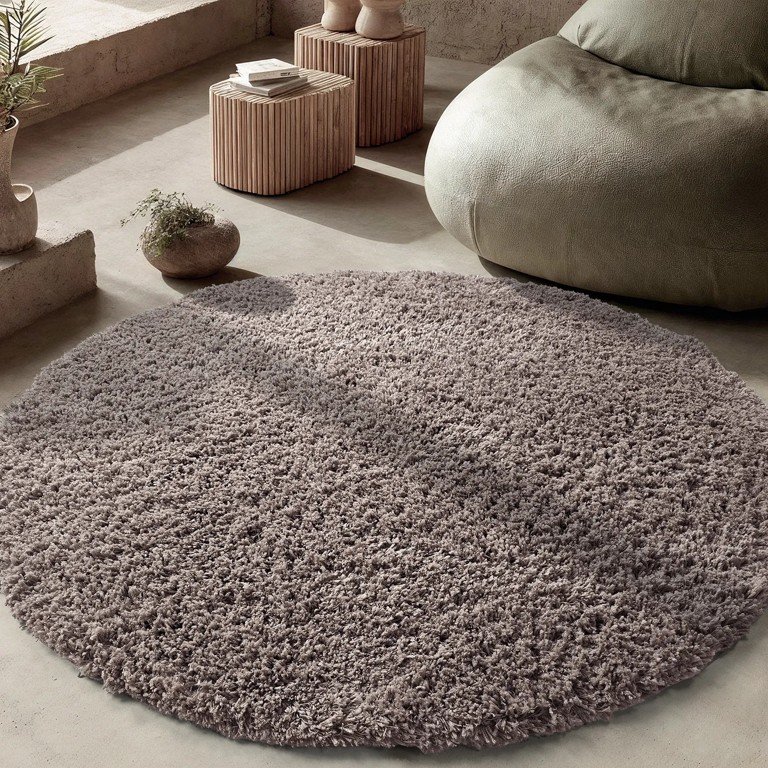 Round rug - Combarro Solid Cotton Shaggy (taupe)