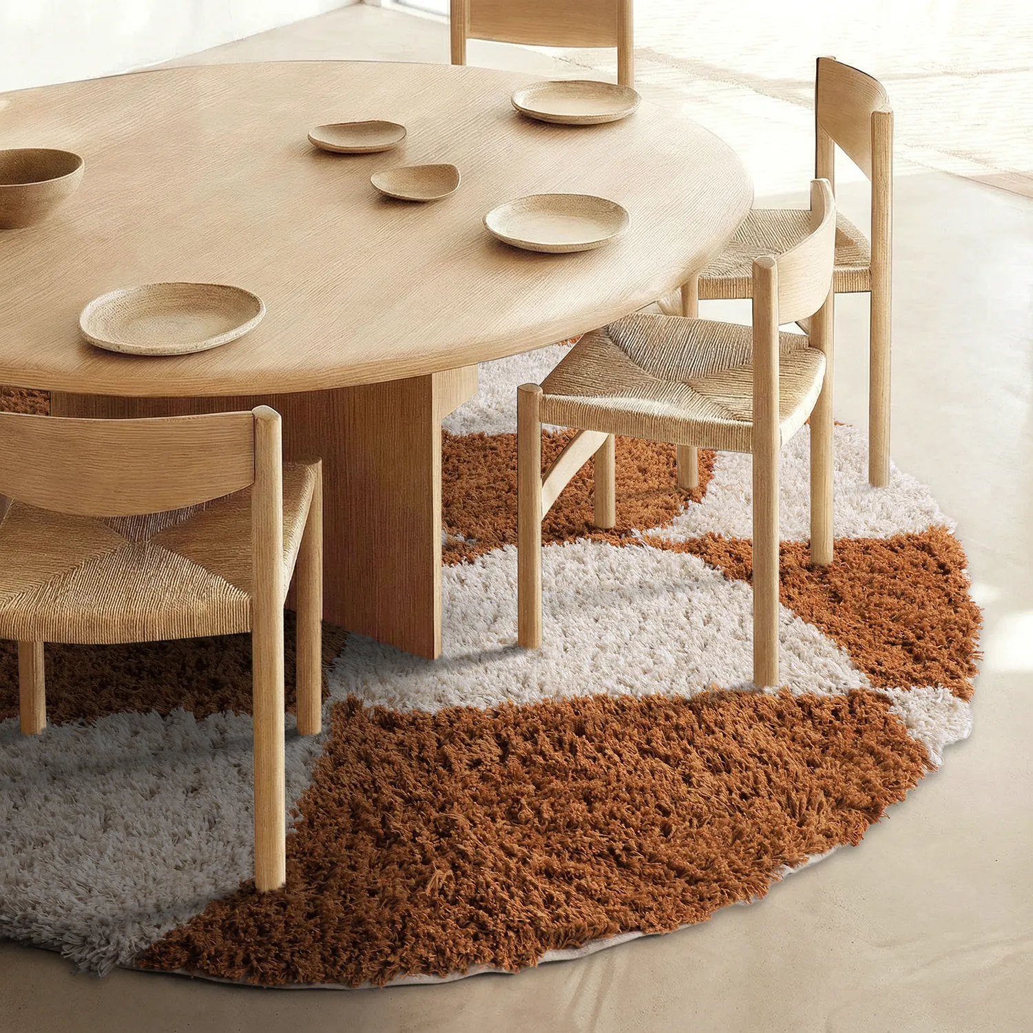 Round rug - Kalymnos Natural Cotton Shaggy (off-white/ochre)