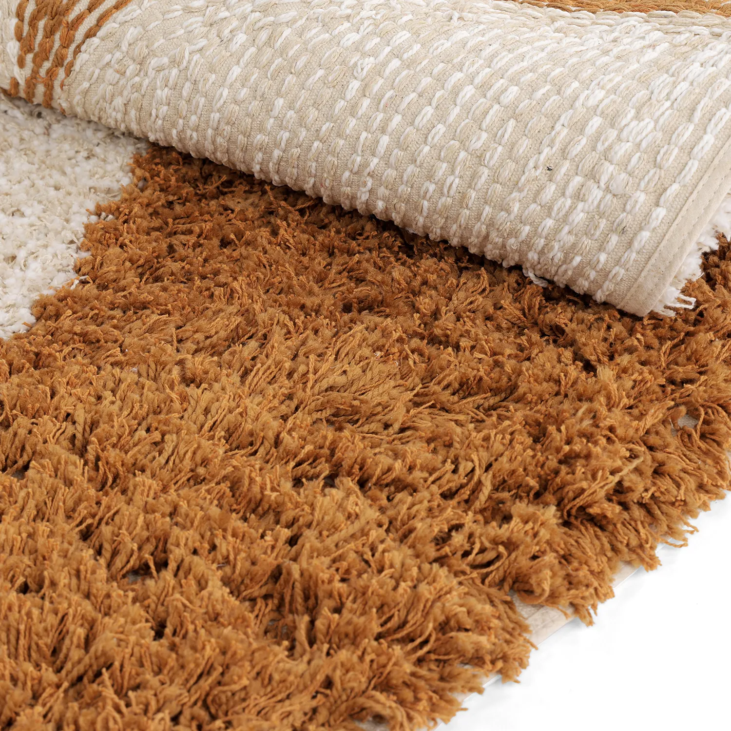 Round rug - Kalymnos Natural Cotton Shaggy (off-white/ochre)