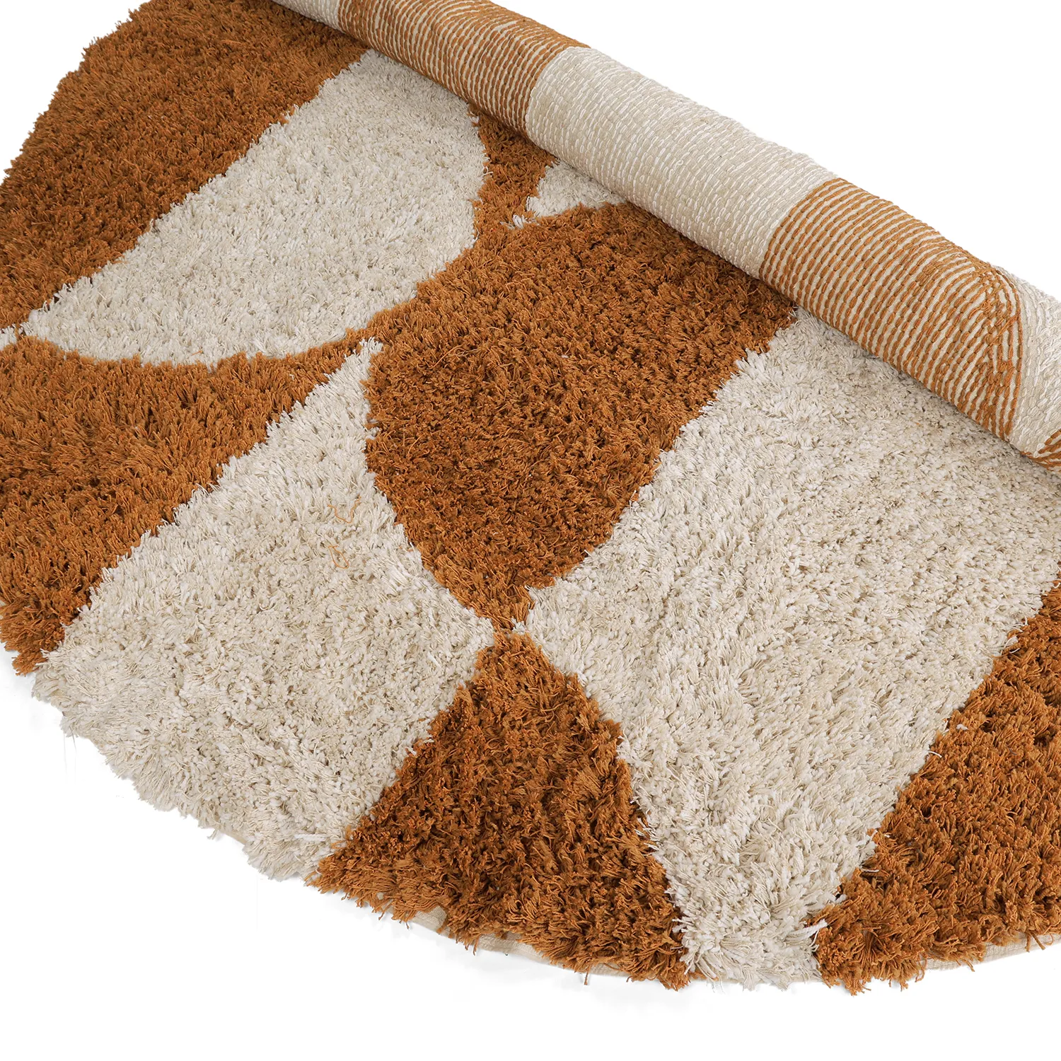 Round rug - Kalymnos Natural Cotton Shaggy (off-white/ochre)