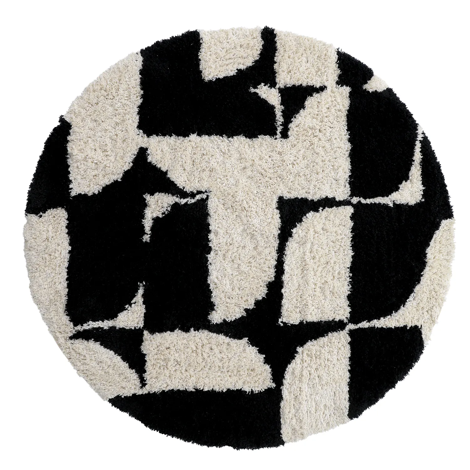Round rug - Marvao Natural Cotton Shaggy (off-white/black)