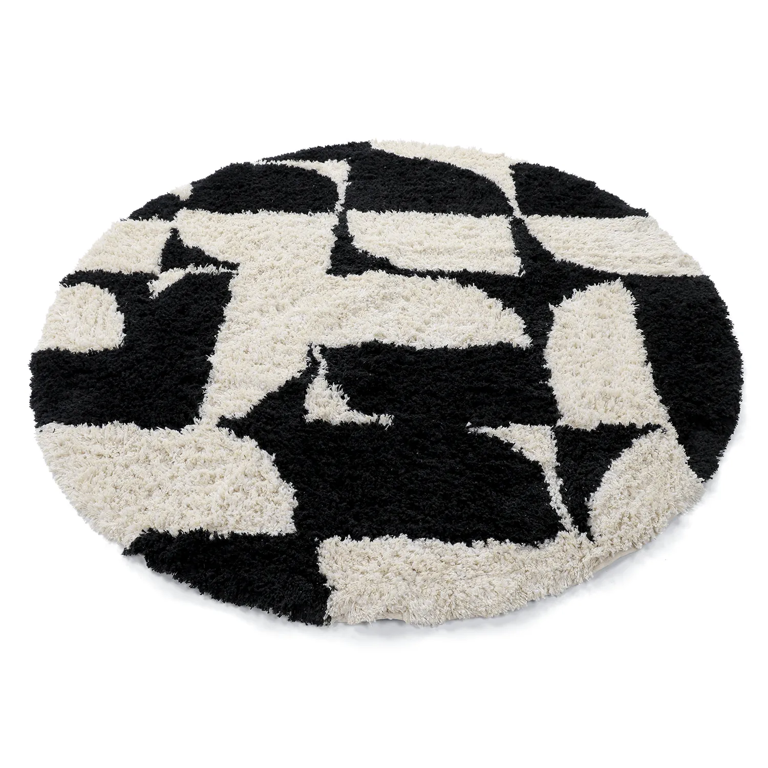 Round rug - Marvao Natural Cotton Shaggy (off-white/black)