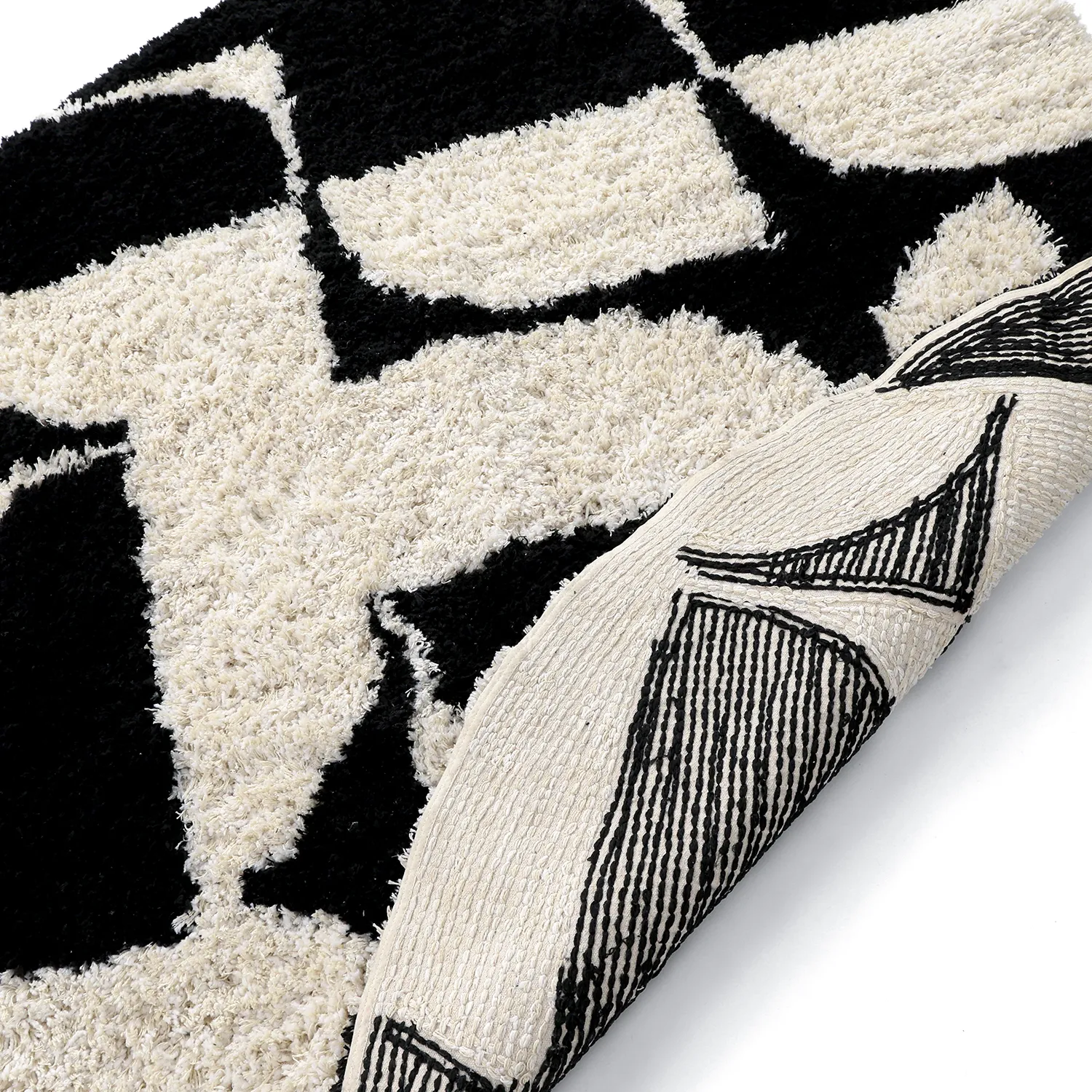 Round rug - Marvao Natural Cotton Shaggy (off-white/black)