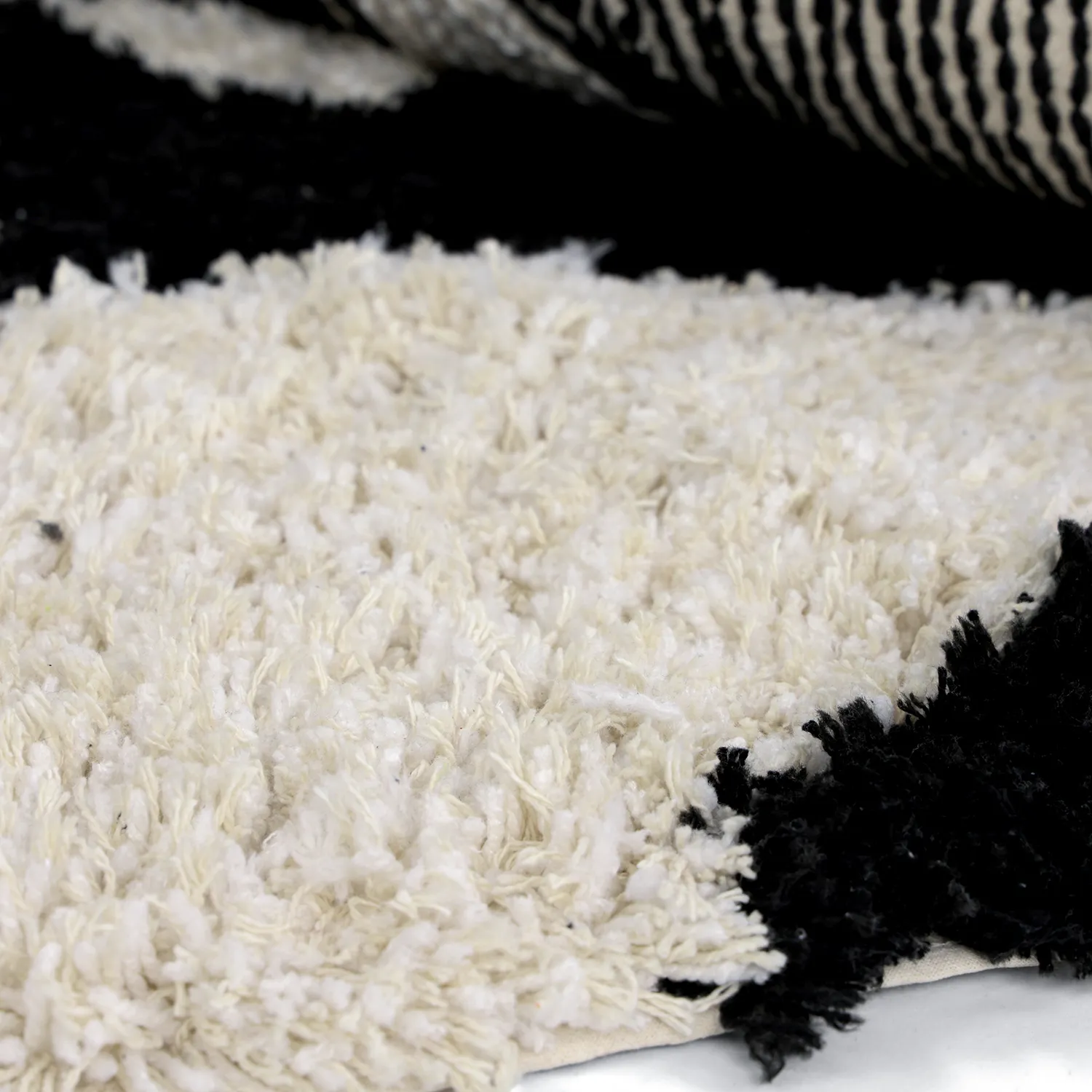 Round rug - Marvao Natural Cotton Shaggy (off-white/black)