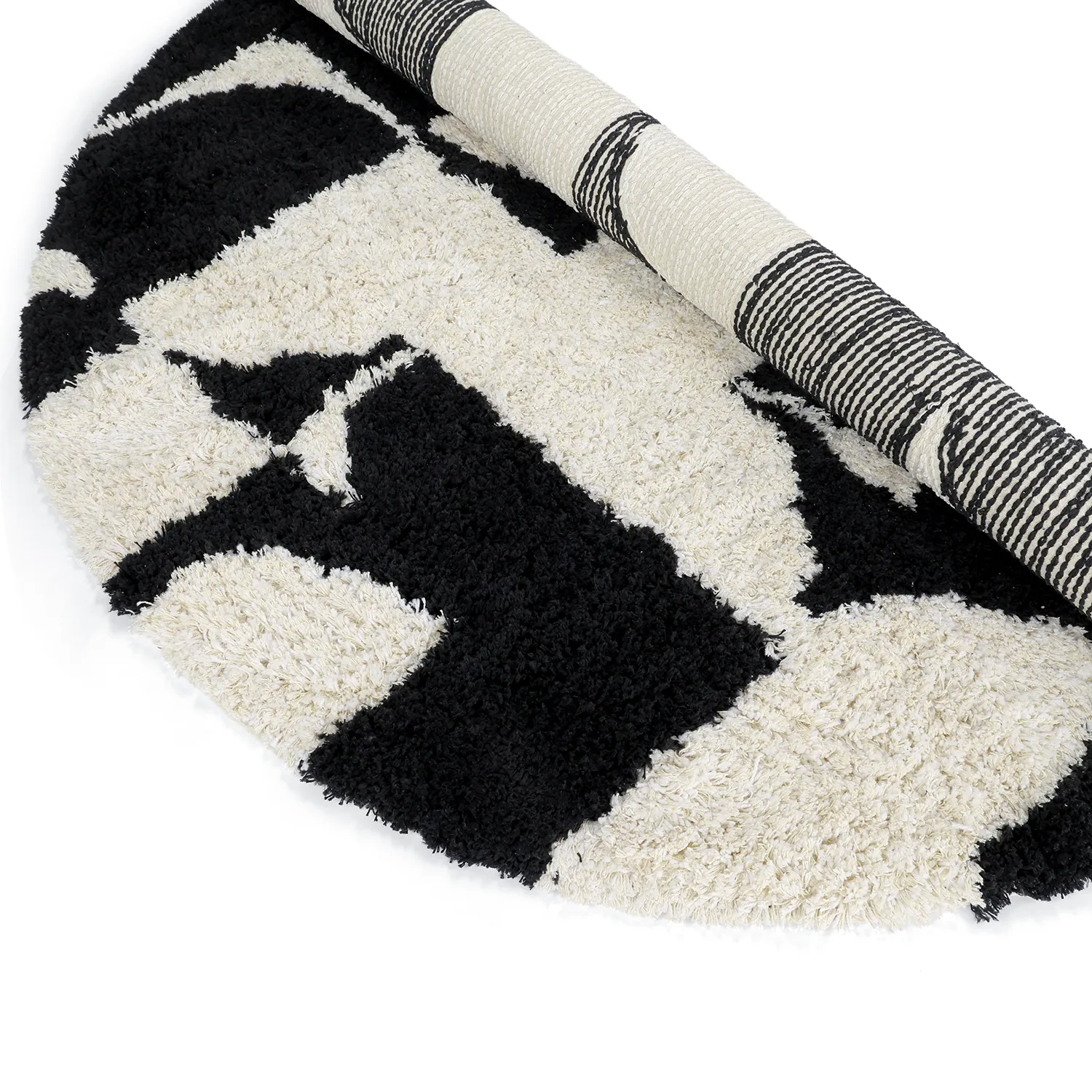 Round rug - Marvao Natural Cotton Shaggy (off-white/black)