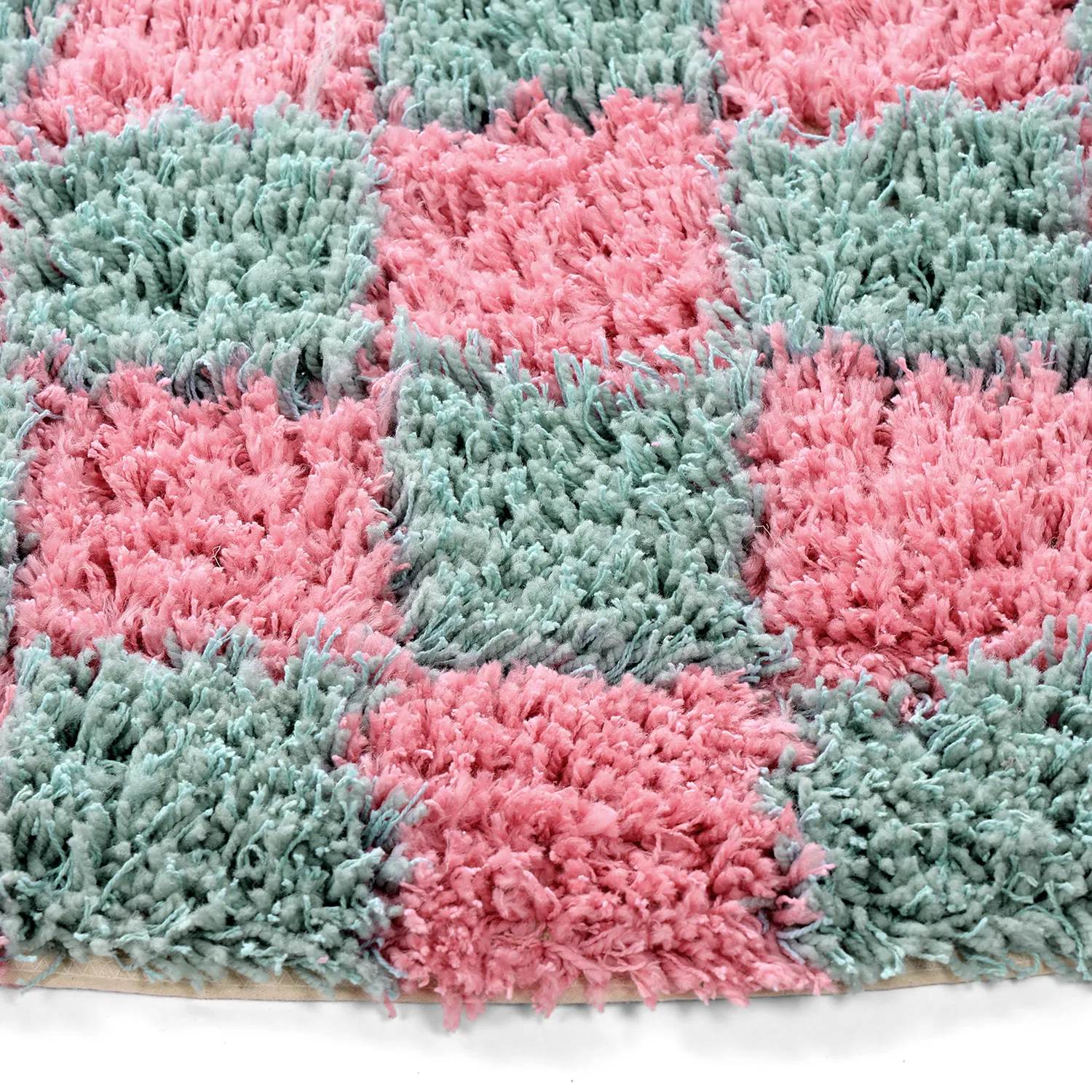 Round rug - Methoni Check Cotton Shaggy (light blue/light pink)