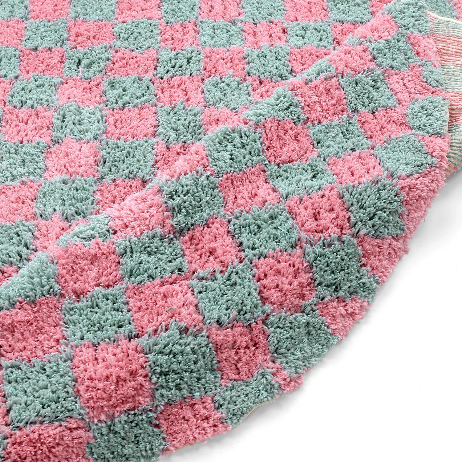 Round rug - Methoni Check Cotton Shaggy (light blue/light pink)