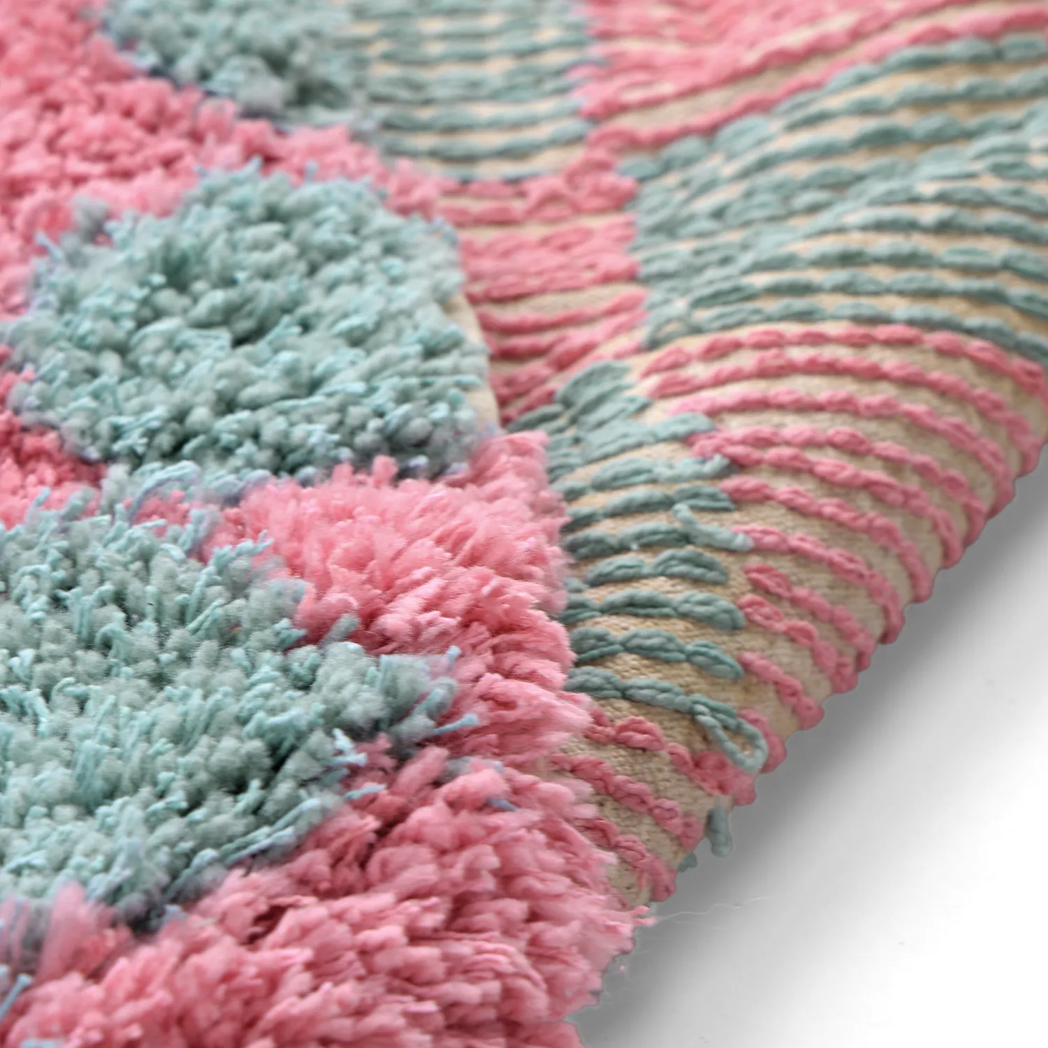 Round rug - Methoni Check Cotton Shaggy (light blue/light pink)