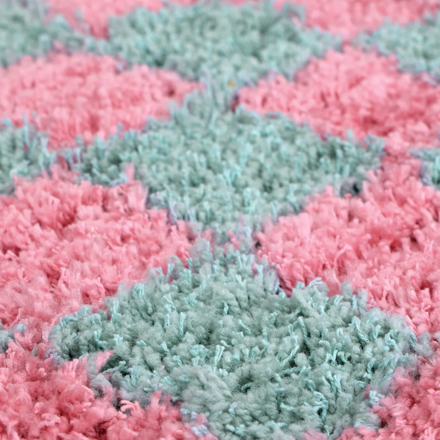 Round rug - Methoni Check Cotton Shaggy (light blue/light pink)