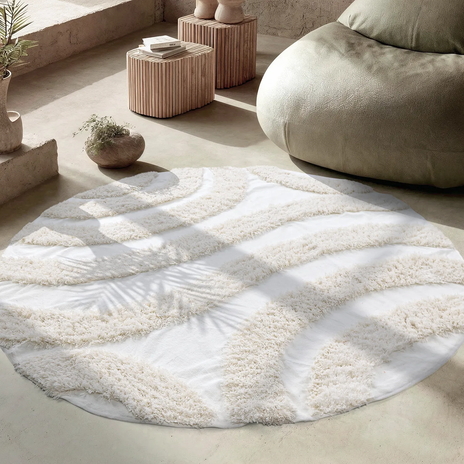 Round rug - Sivota Natural Cotton Shaggy (off-white)