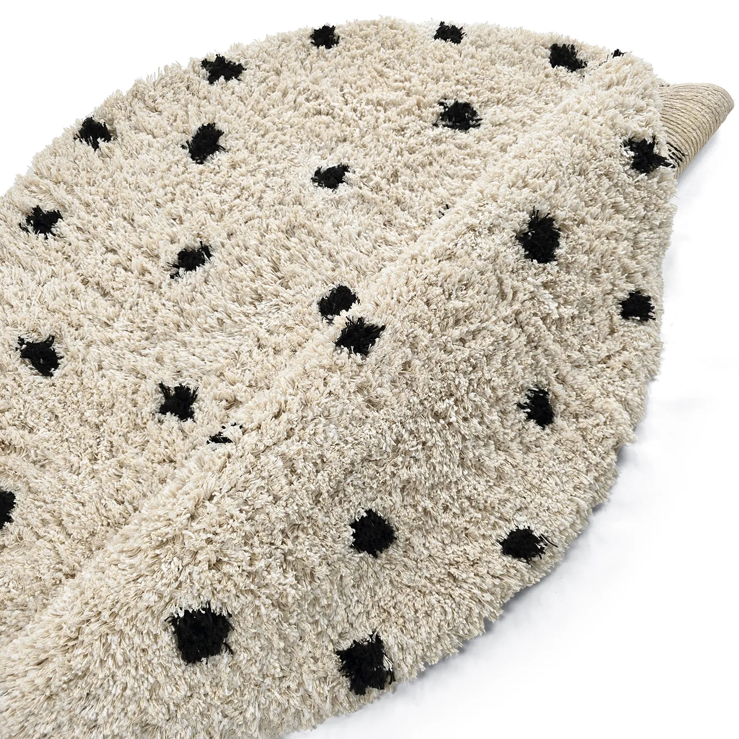 Round rug - Soria Natural Cotton Shaggy (off-white/black)