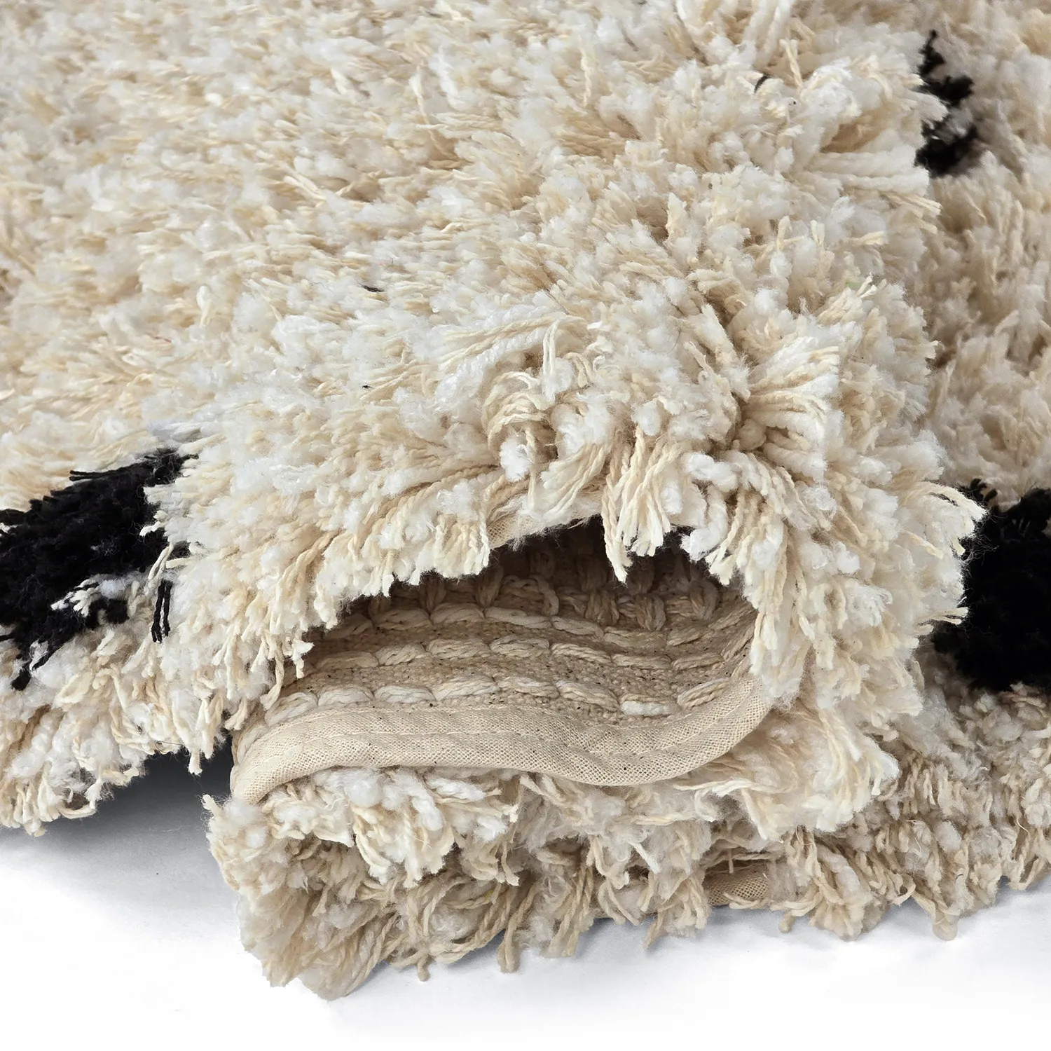Round rug - Soria Natural Cotton Shaggy (off-white/black)