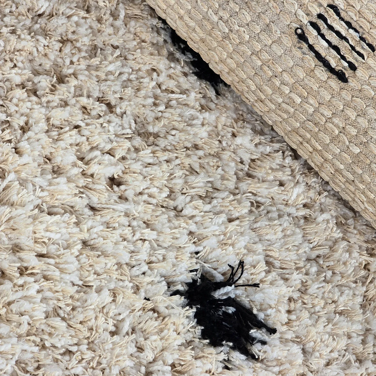Round rug - Soria Natural Cotton Shaggy (off-white/black)