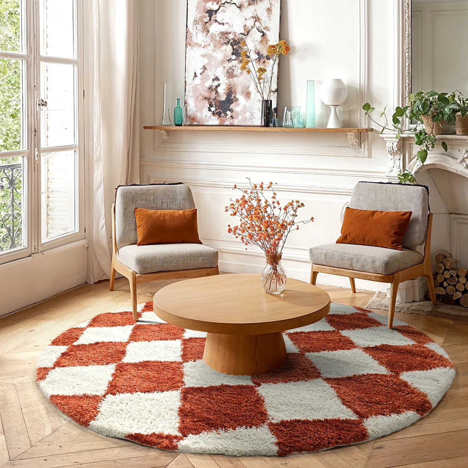 Round rugs - Albi (white/orange)