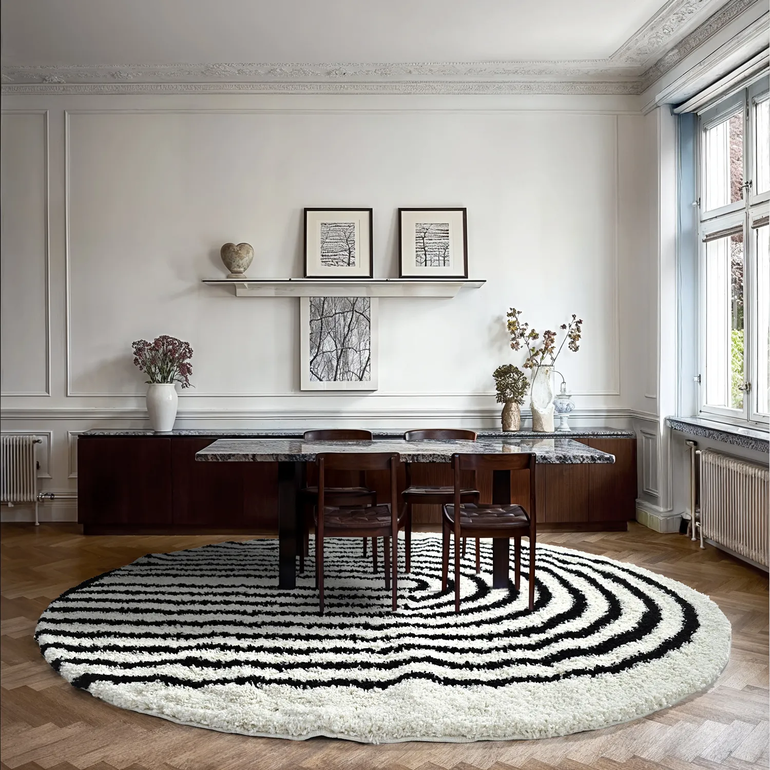 Round rugs - Cluny (white/black)