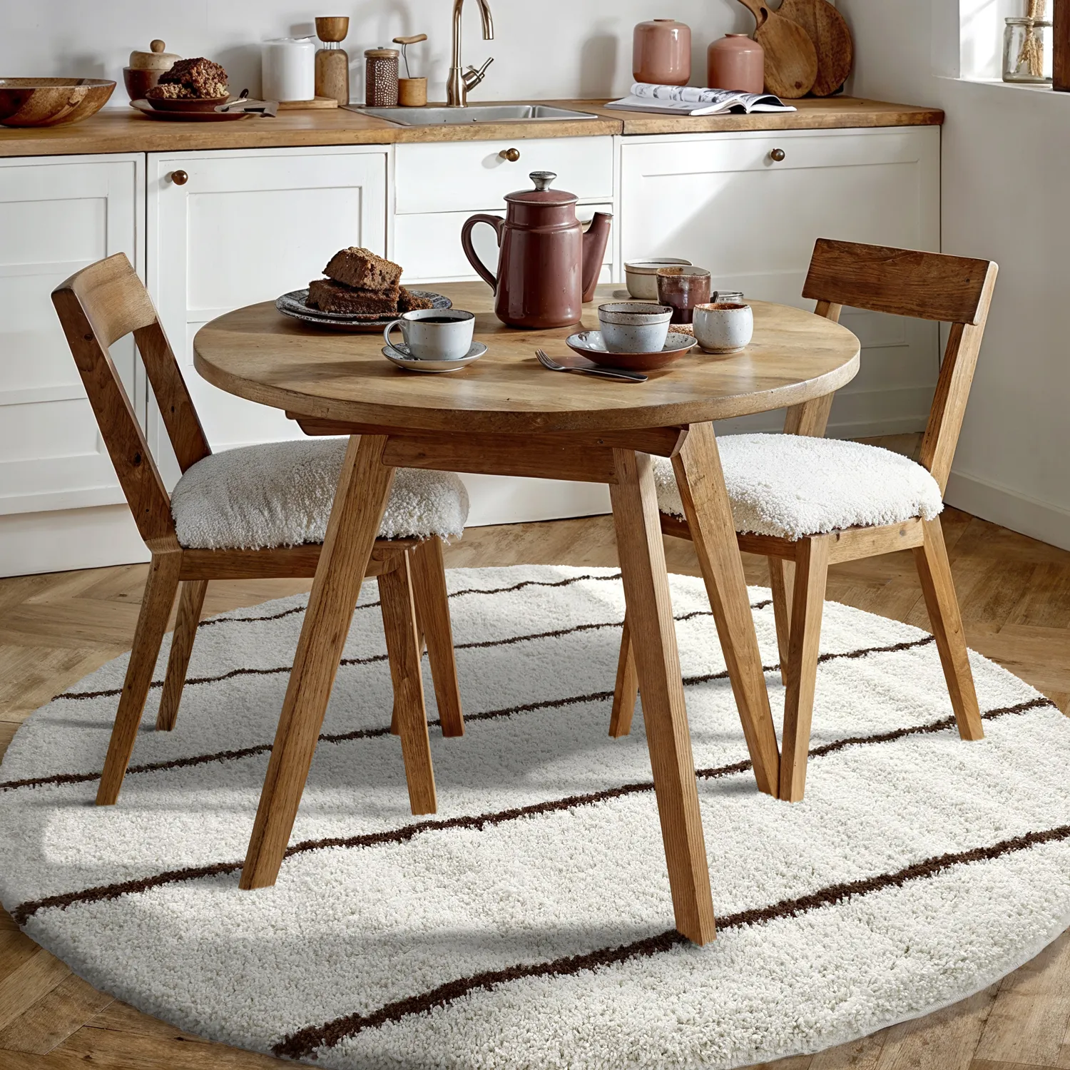 Round rugs - Eze (white/brown)