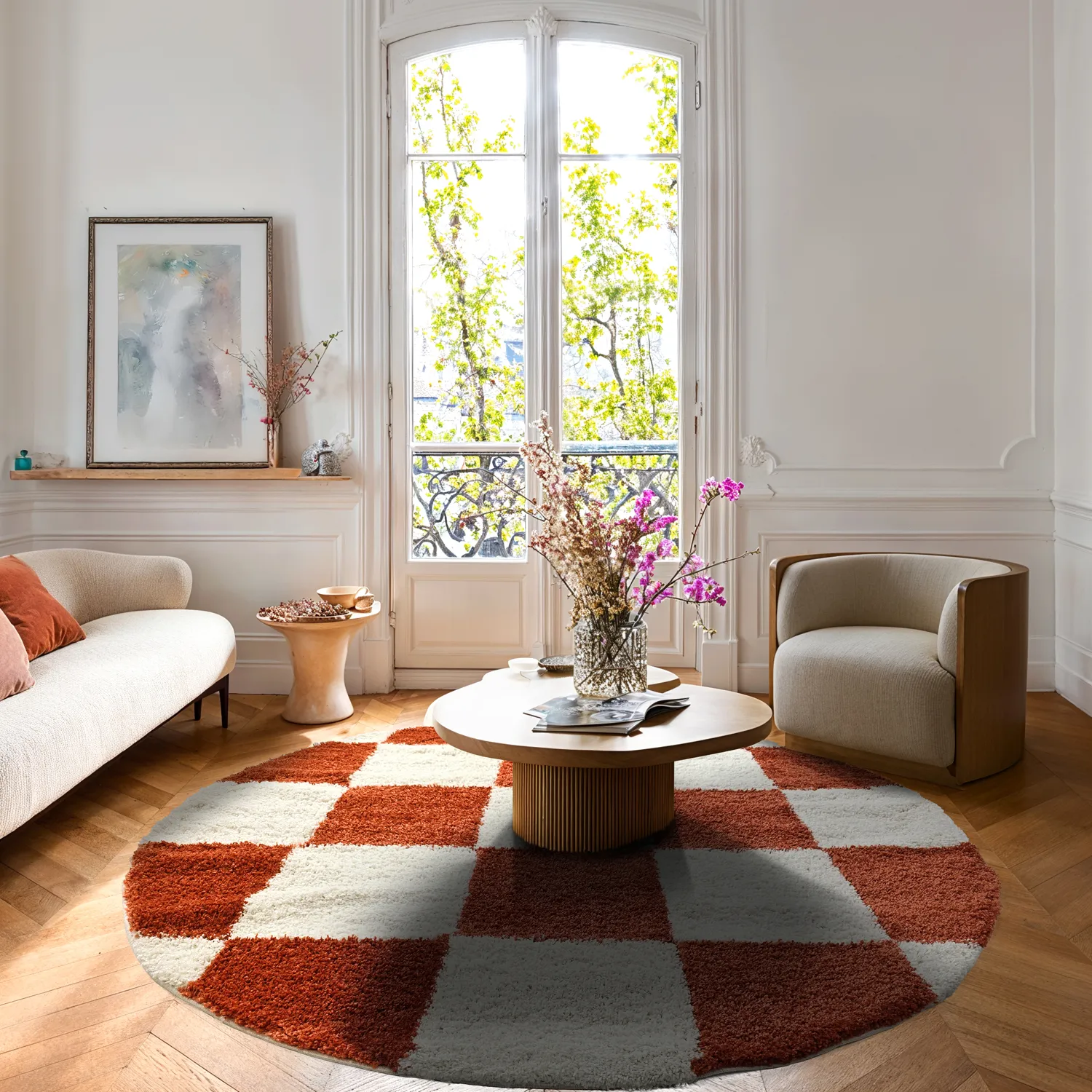 Round rugs - Gordes (orange/white)