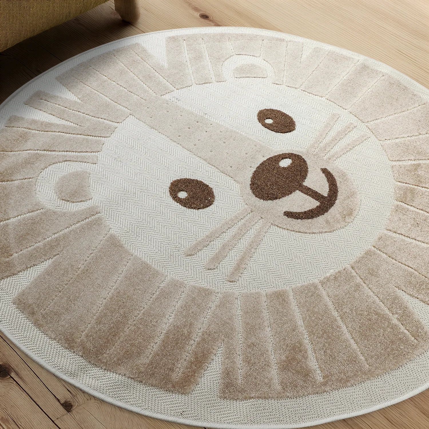 Round Children's Rug - Kind Lion (cream)