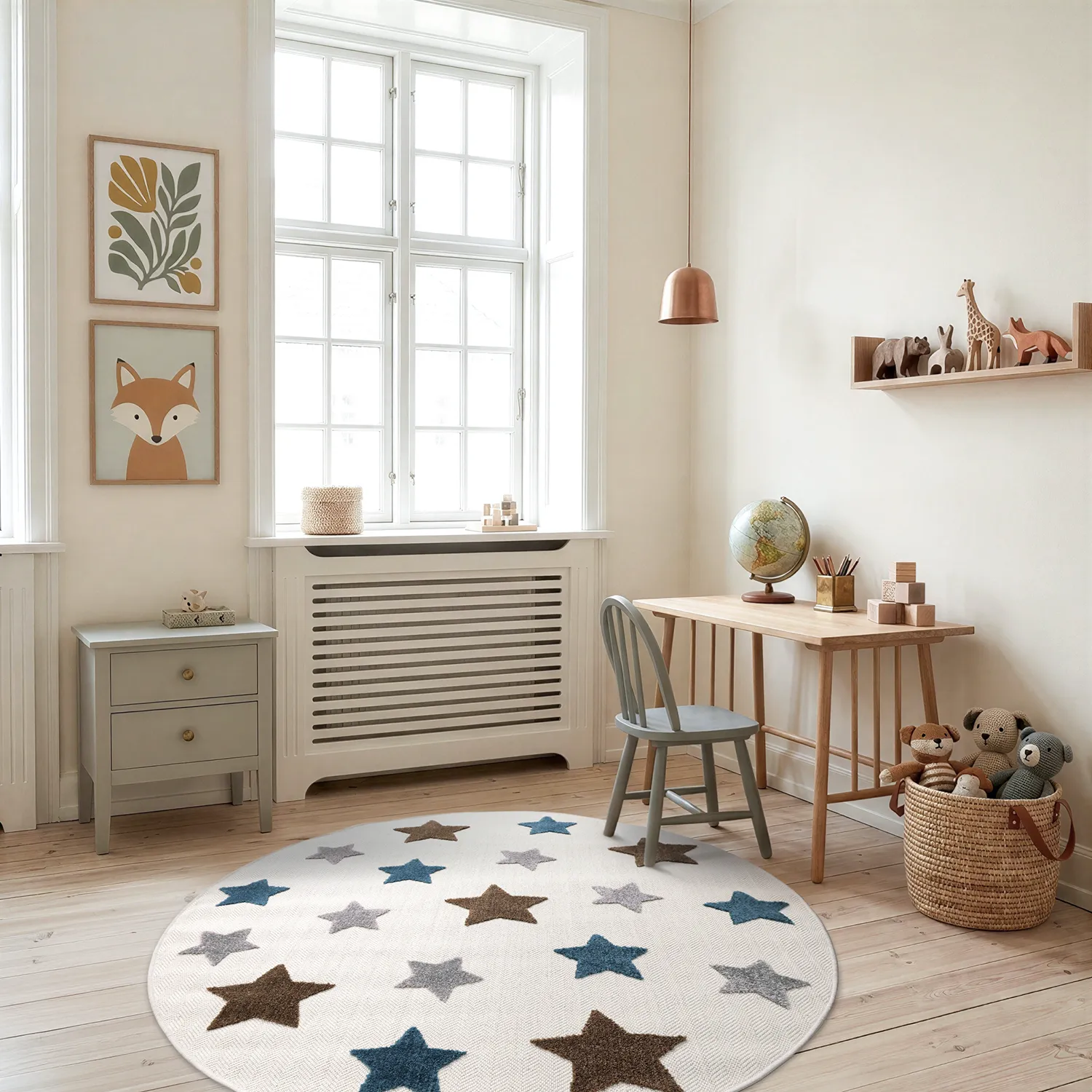 Round Children's Rug - Stars (cream/multi)