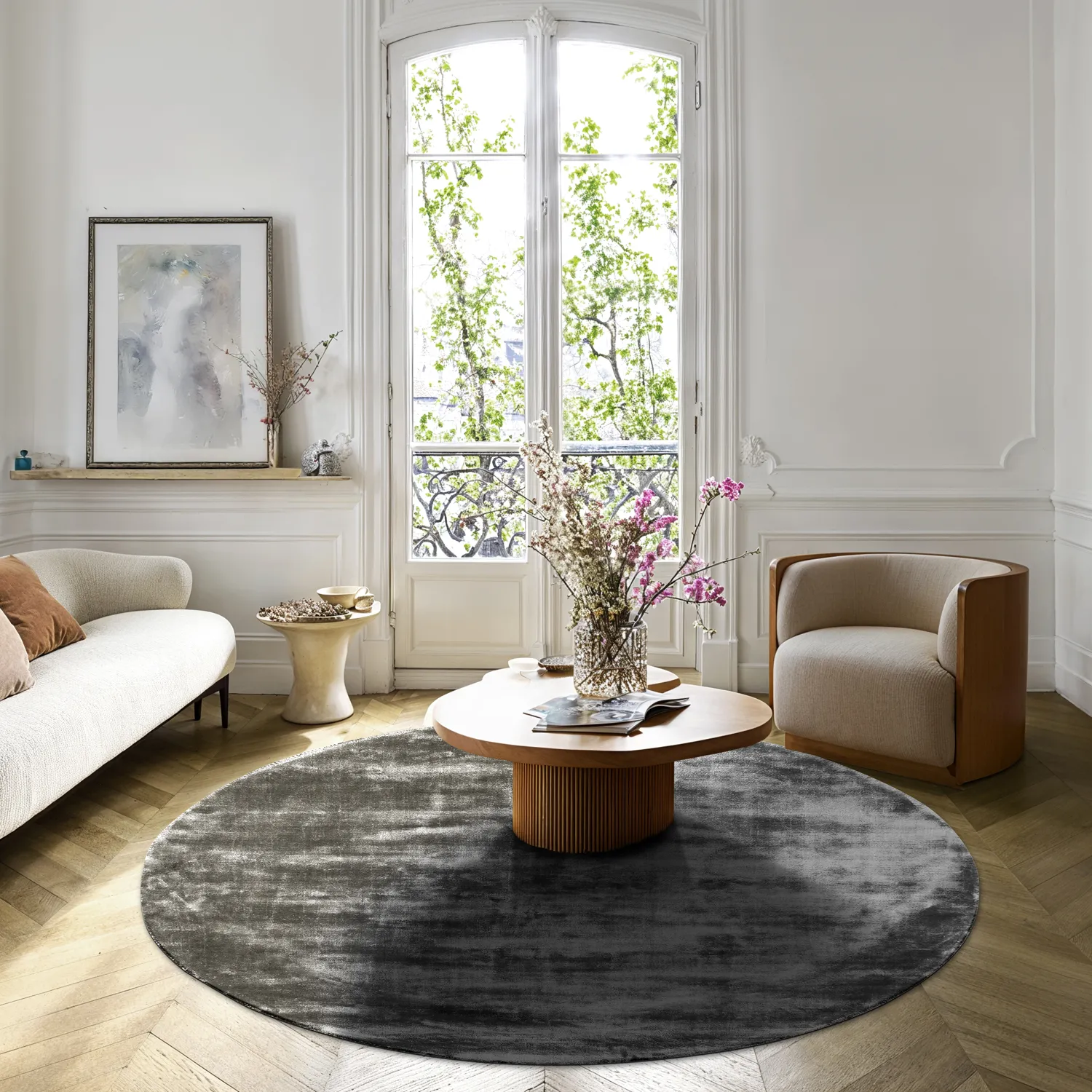 Round rug - Jodhpur Special Luxury Edition Viscose (grey)