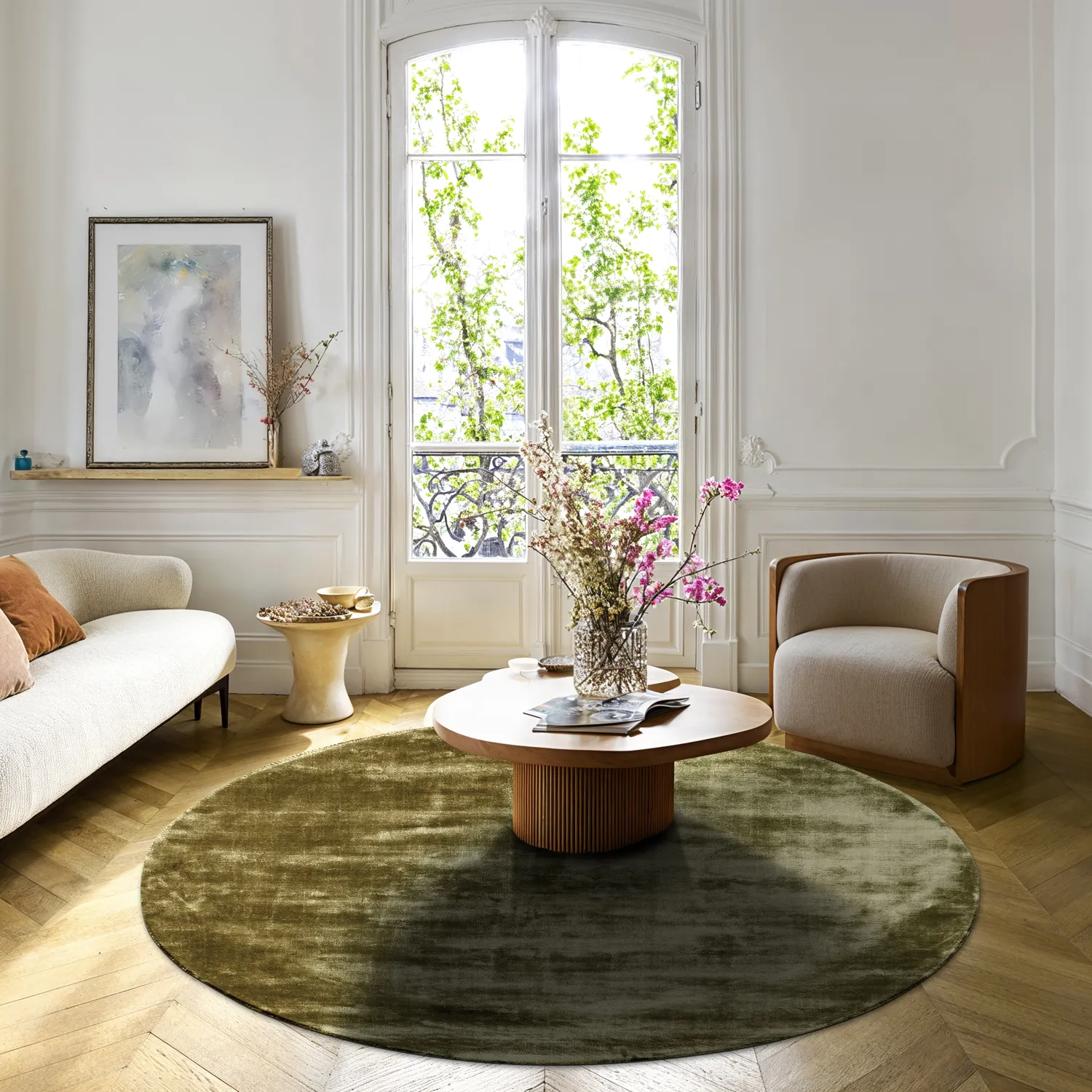 Round rug - Jodhpur Special Luxury Edition (olive green)